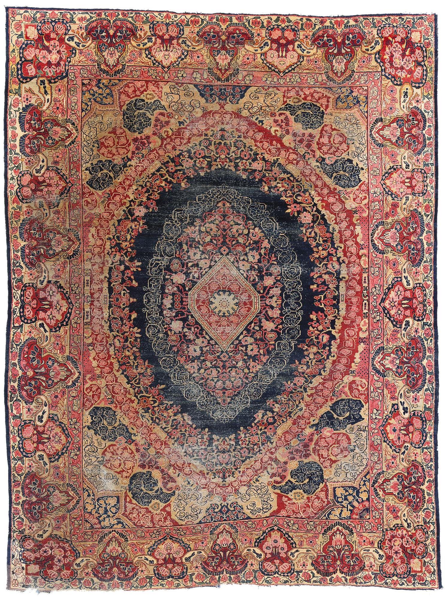 1910's Distressed Antique Persian Mahal Carpet with Traditional Style