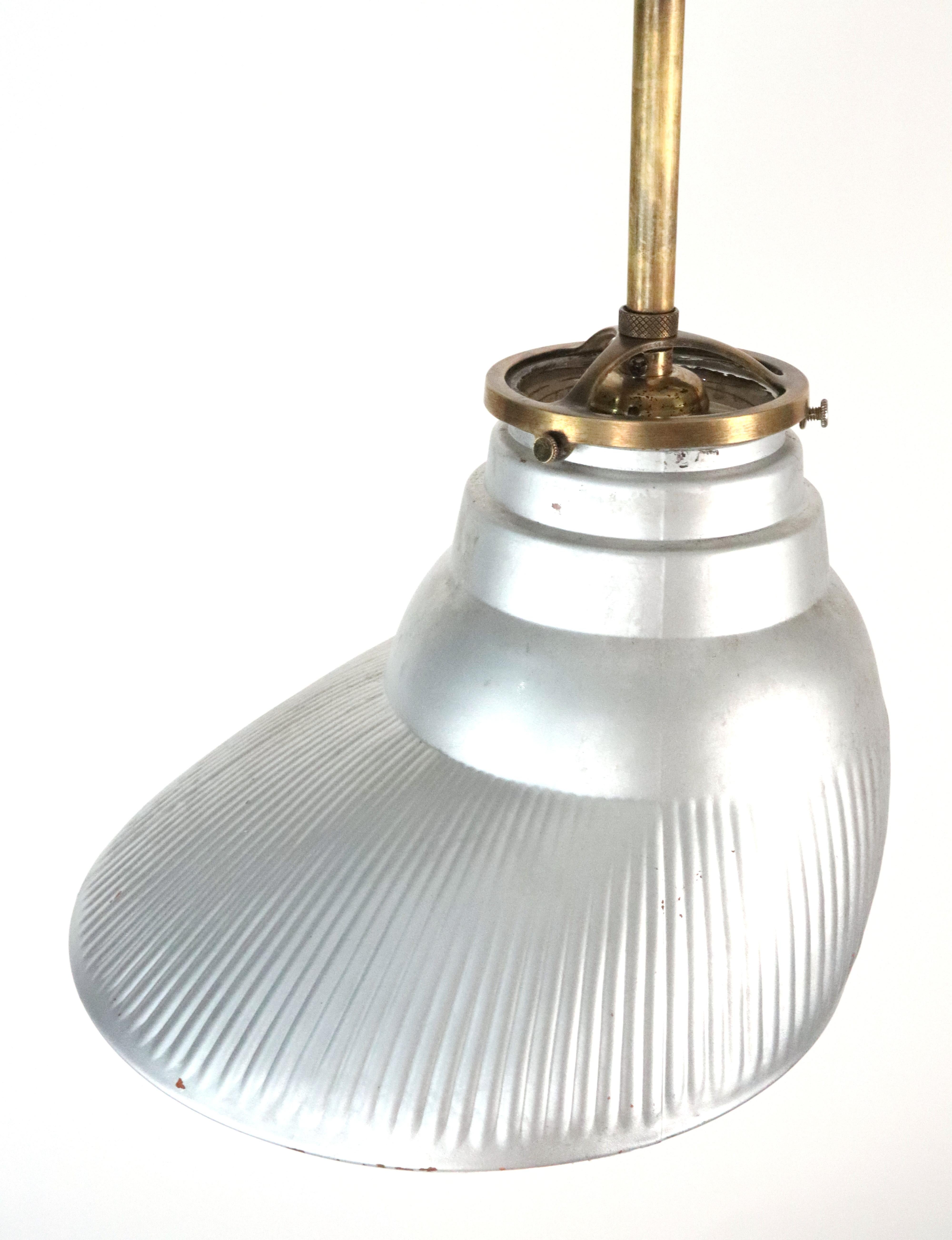 1910s Double X-Ray Glass Shade Brass Pole Pendant Light For Sale 4