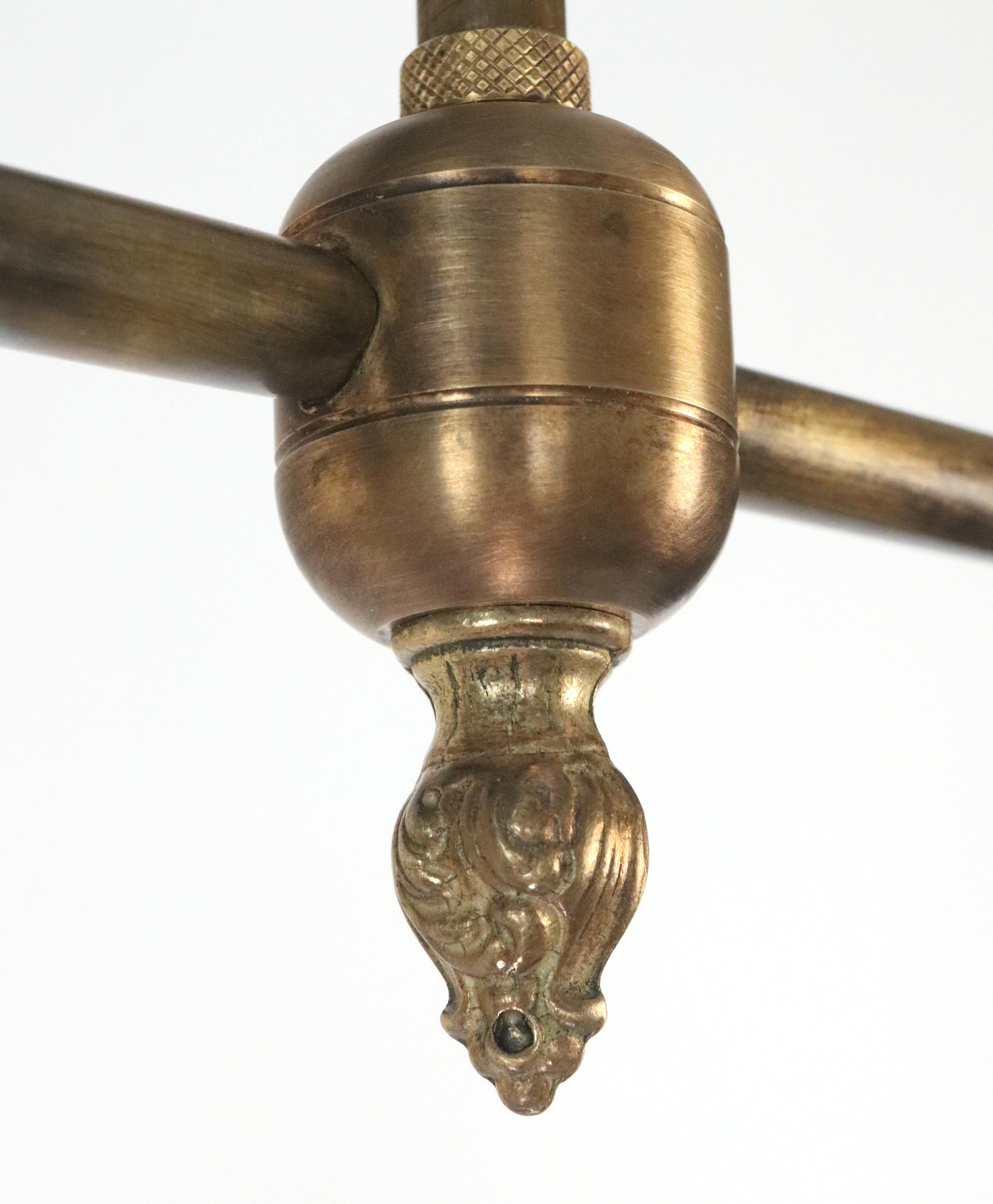 1910s Double X-Ray Glass Shade Brass Pole Pendant Light For Sale 6