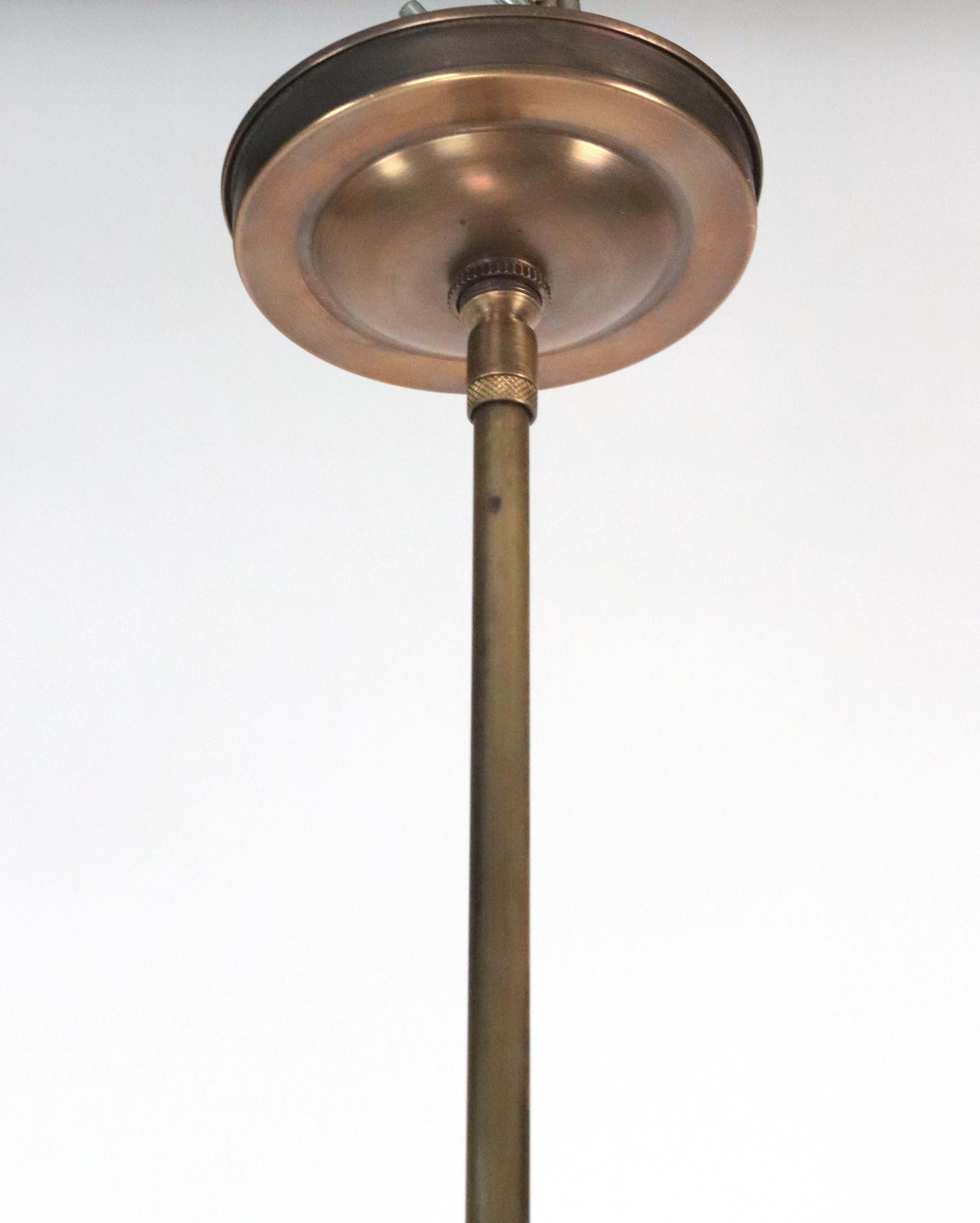 1910s Double X-Ray Glass Shade Brass Pole Pendant Light For Sale 7