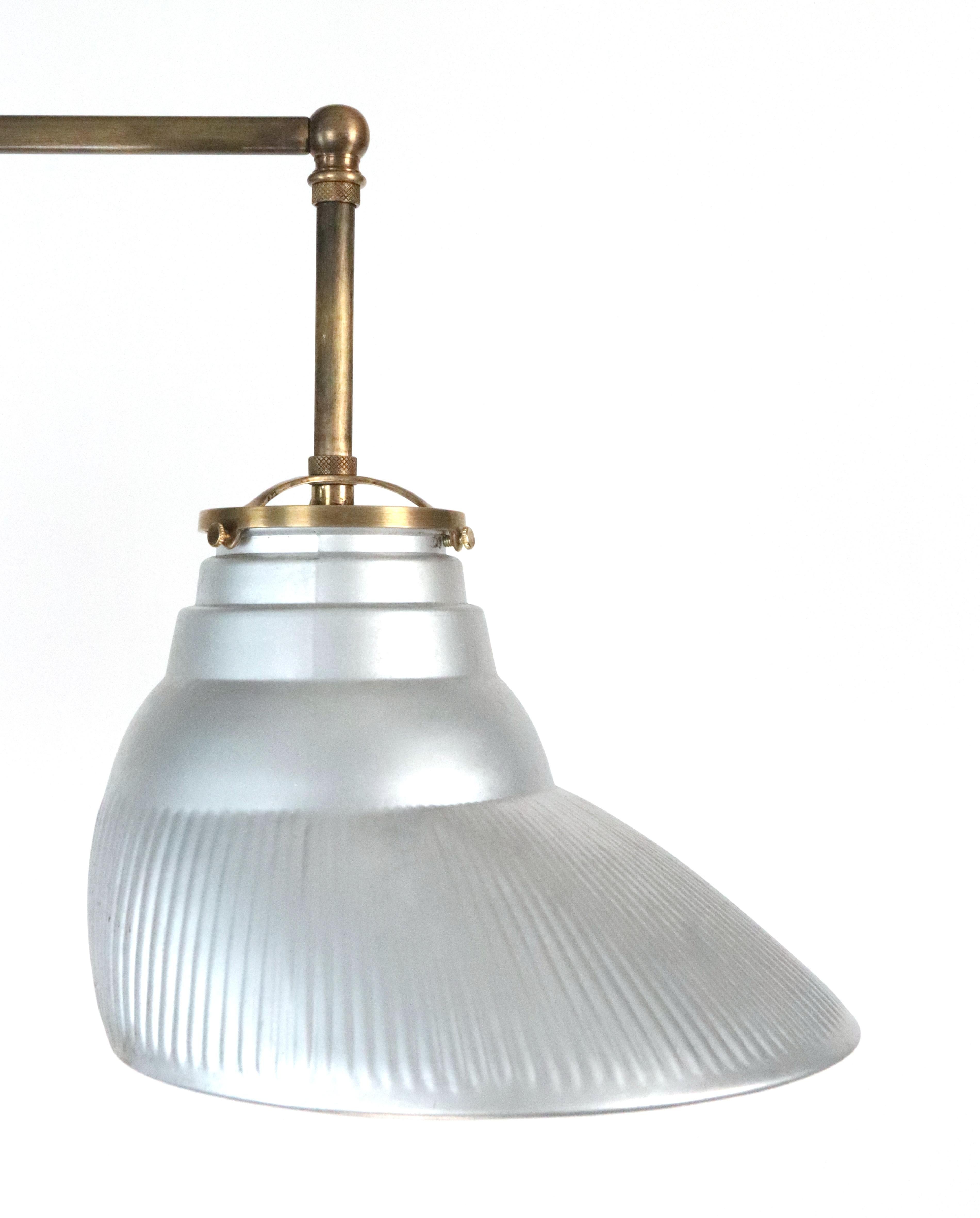 1910s Double X-Ray Glass Shade Brass Pole Pendant Light For Sale 1