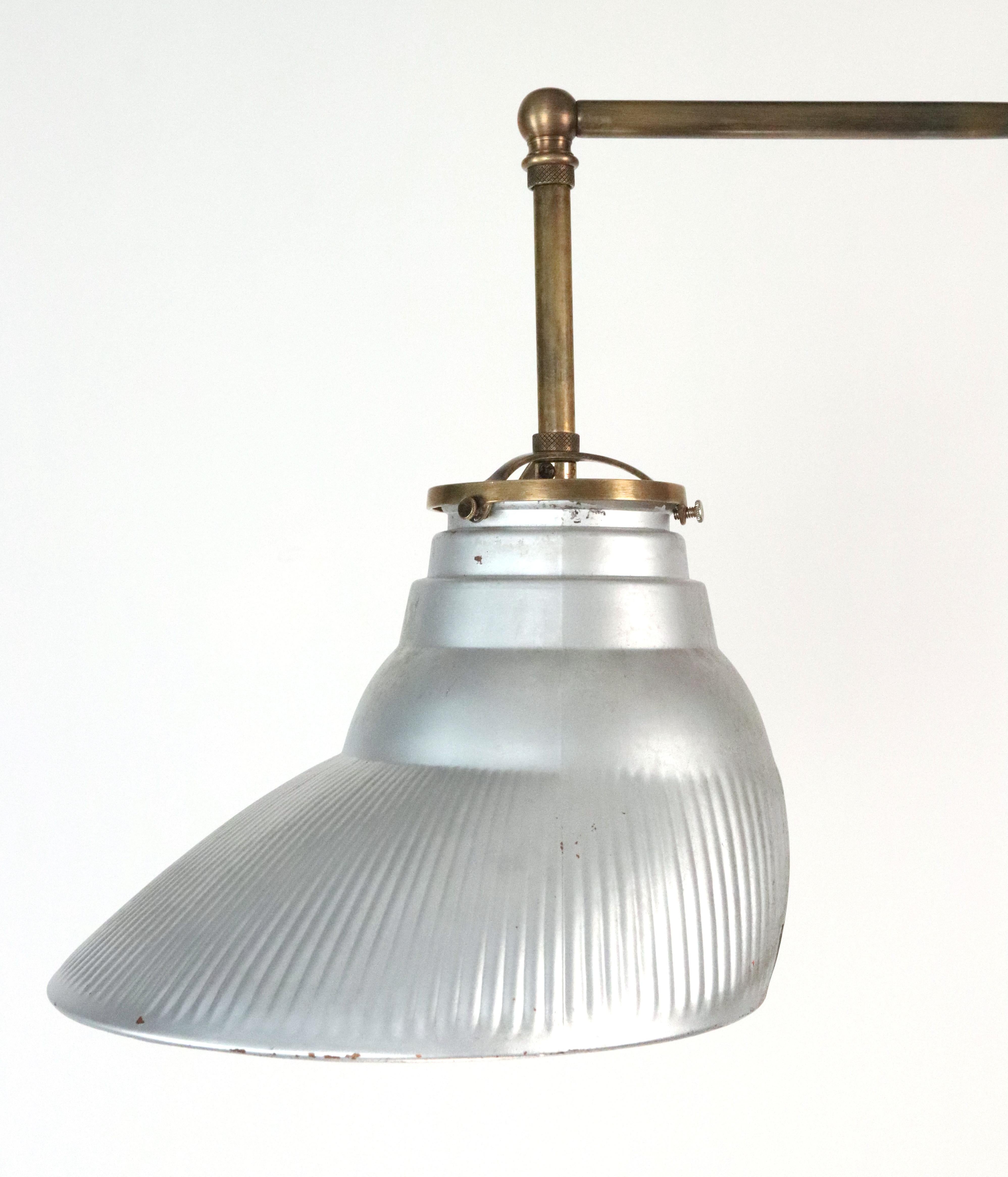 1910s Double X-Ray Glass Shade Brass Pole Pendant Light For Sale 2