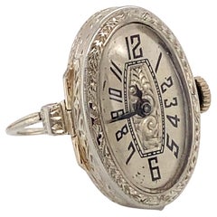 1910s Edwardian 20 Karat White Gold Watch Ring