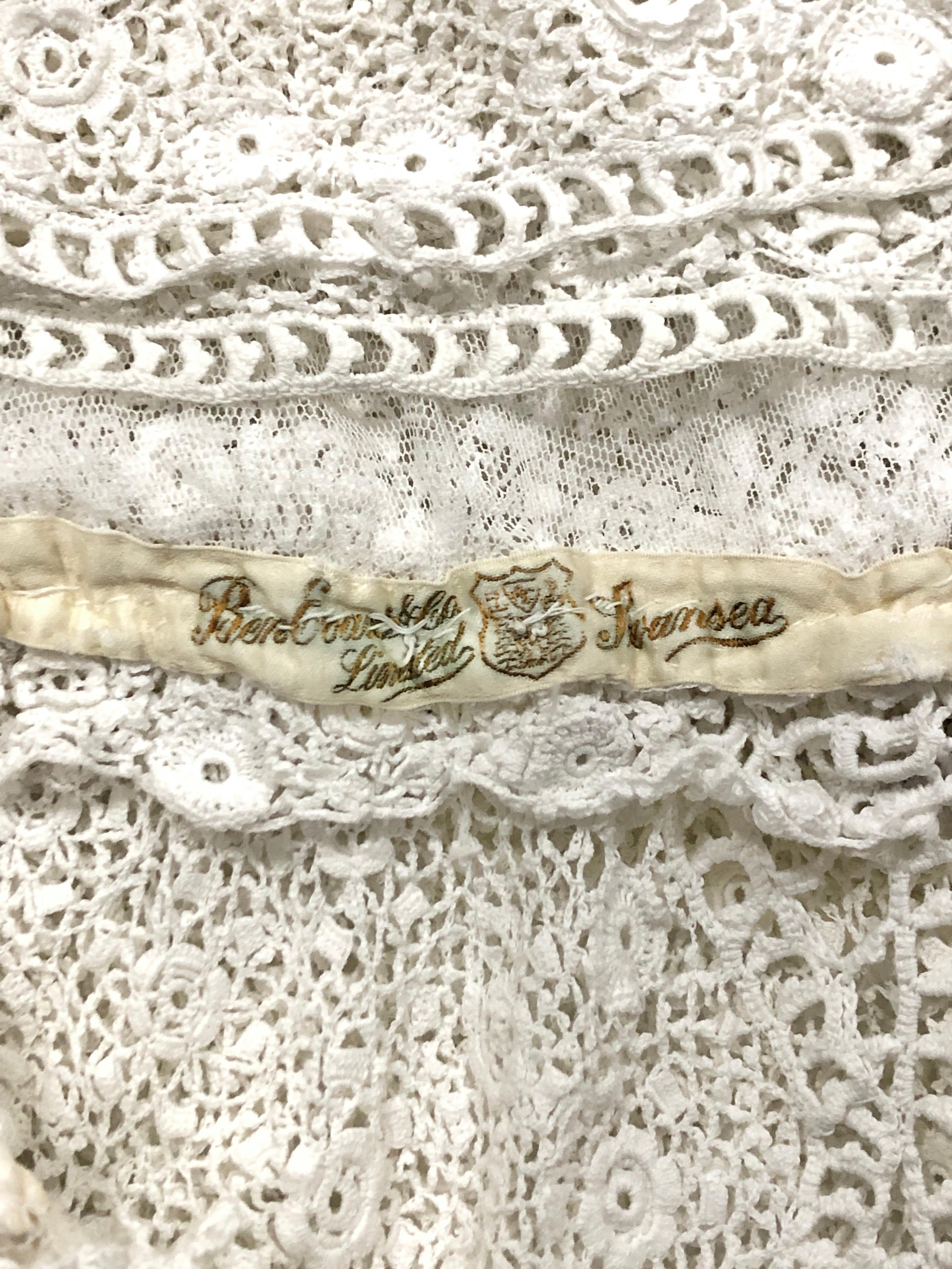 Antique 1910's Edwardian Couture White Irish-Crochet Lace Handmade Bridal Dress 9