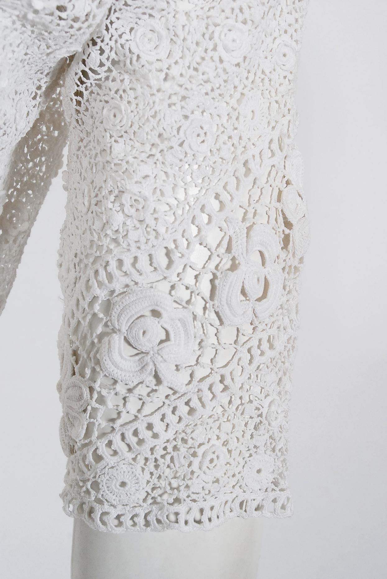Antique 1910's Edwardian Couture White Irish-Crochet Lace Handmade Bridal Dress 1