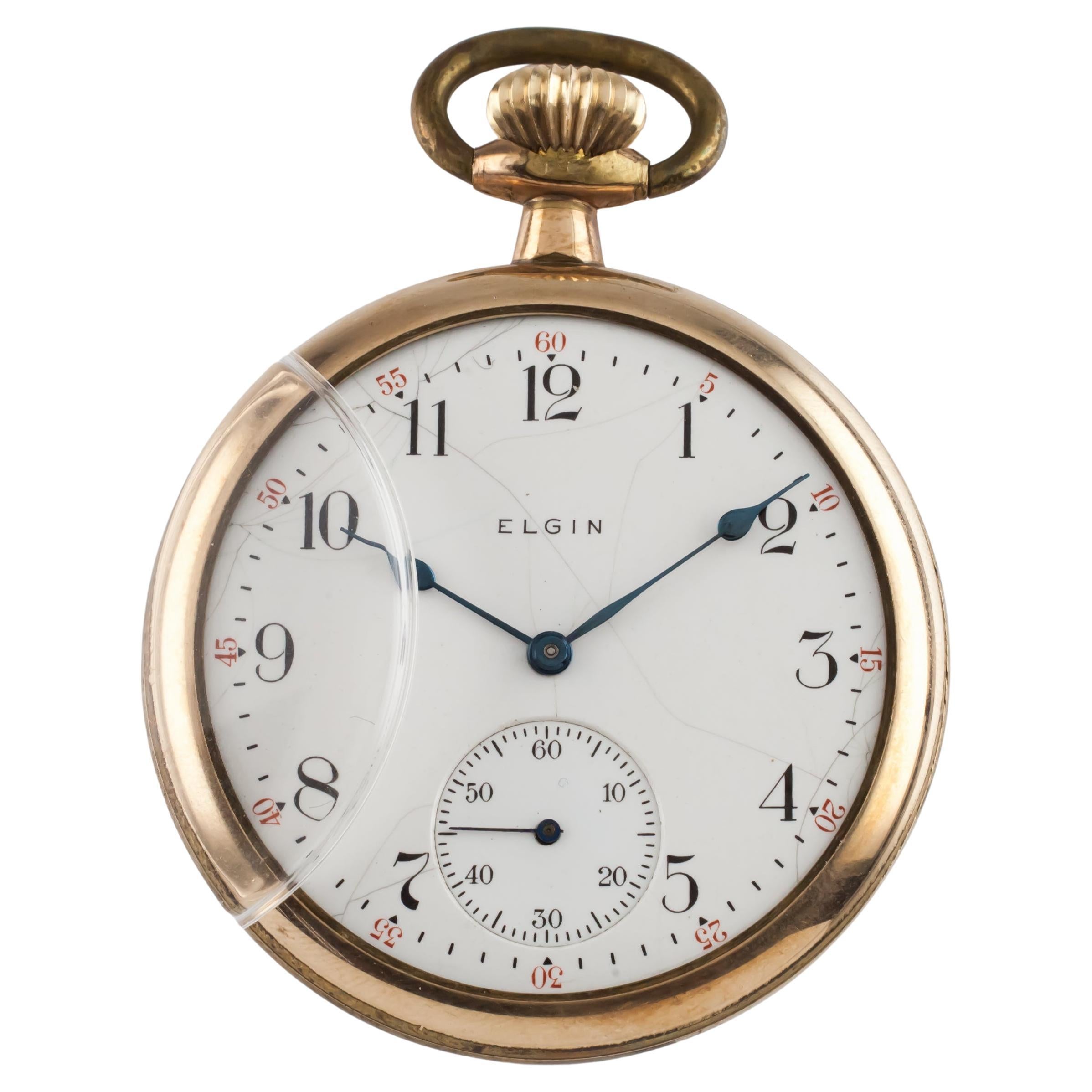 1910's Elgin Gold-Filled Antique Open Face Pocket Watch, Size 16S