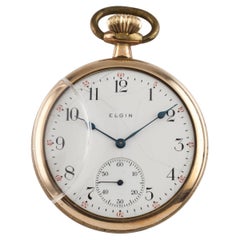 Reloj de bolsillo antiguo de esfera abierta Elgin de 1910, dorado, tamaño 16S