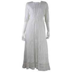 1910's Embroidered White Net Tea Dress