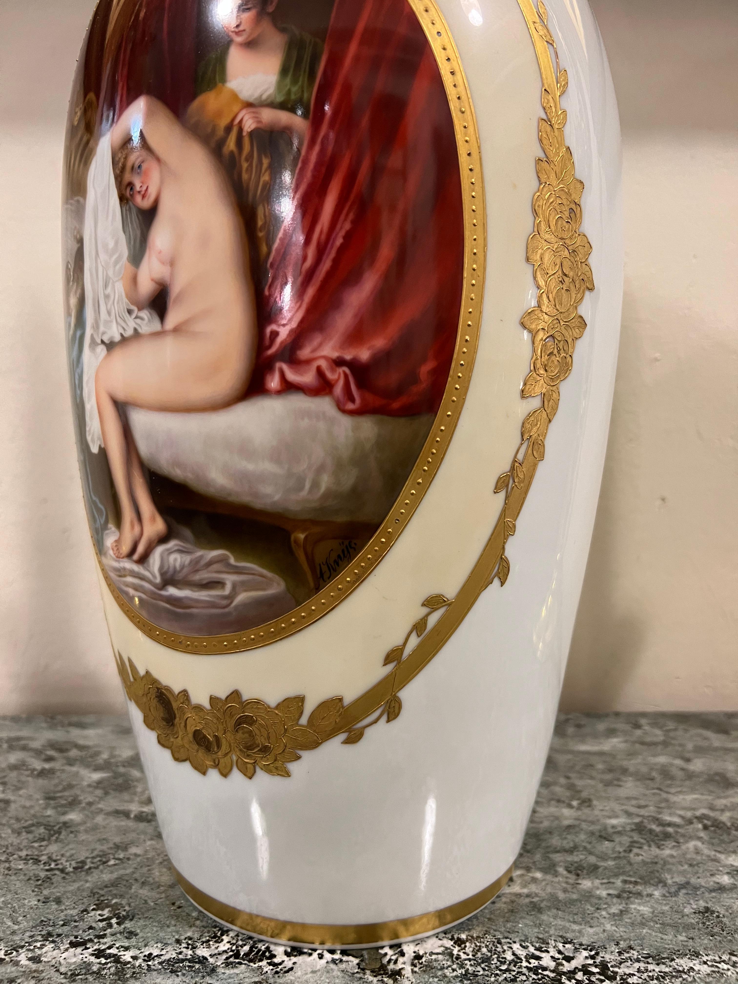 Porcellana Eccezionale vaso Rosenthal in stile viennese del 1910, dipinto a mano da A. Knije in vendita