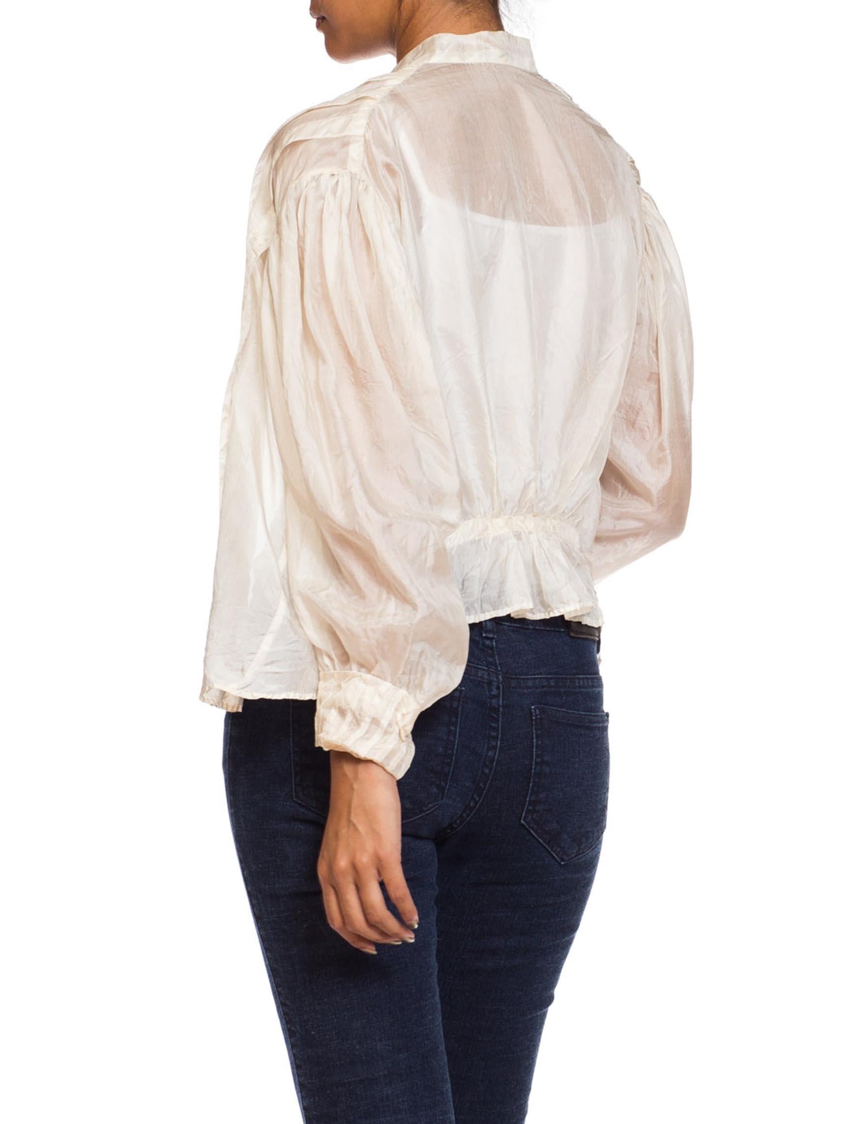 Edwardian Cream Silk Feather Weight Jacket Blouse With Poof Sleeves In Excellent Condition In New York, NY