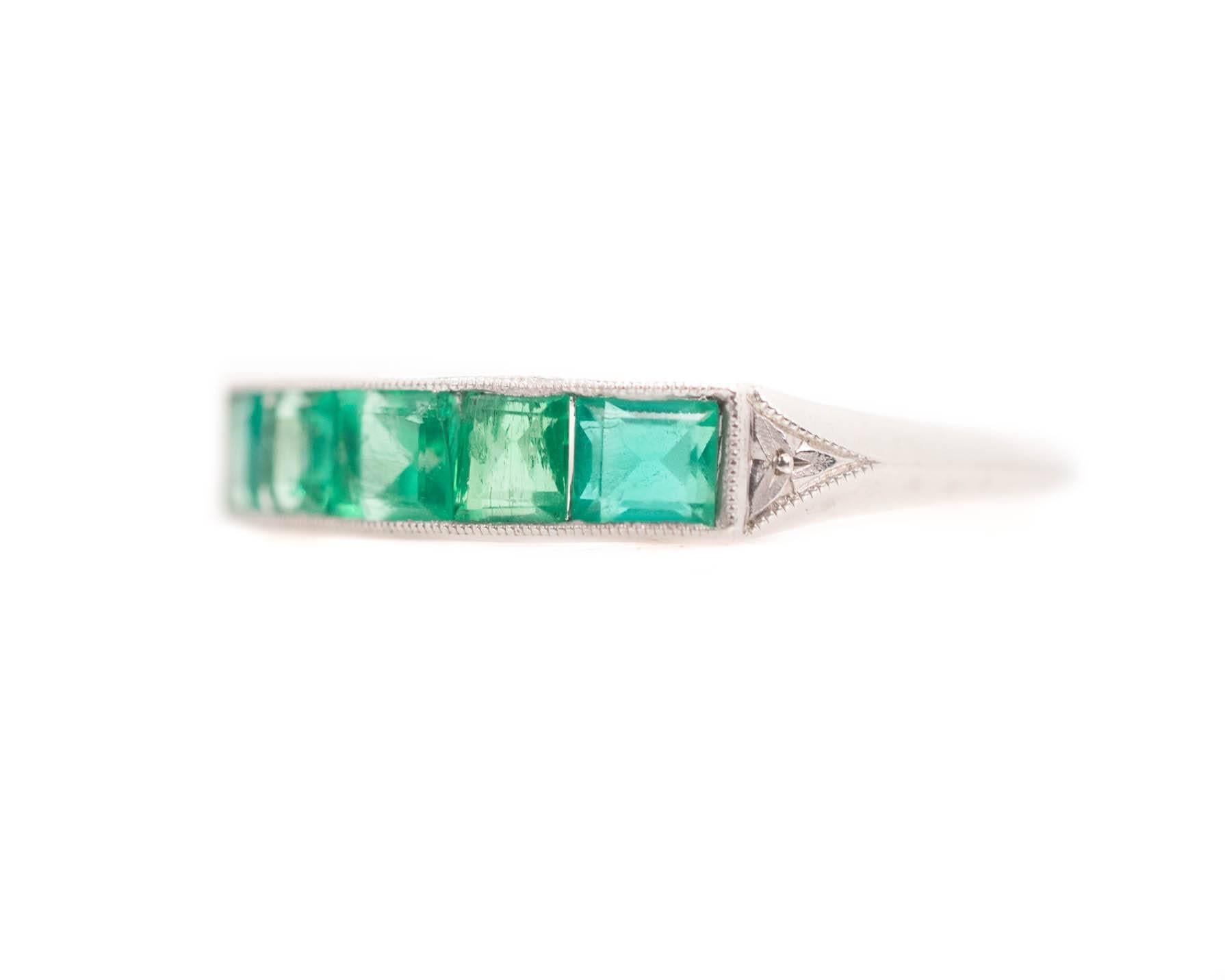 Women's or Men's 1910s Five-Stone 1 Carat Colombian Emerald and Platinum Band Ring