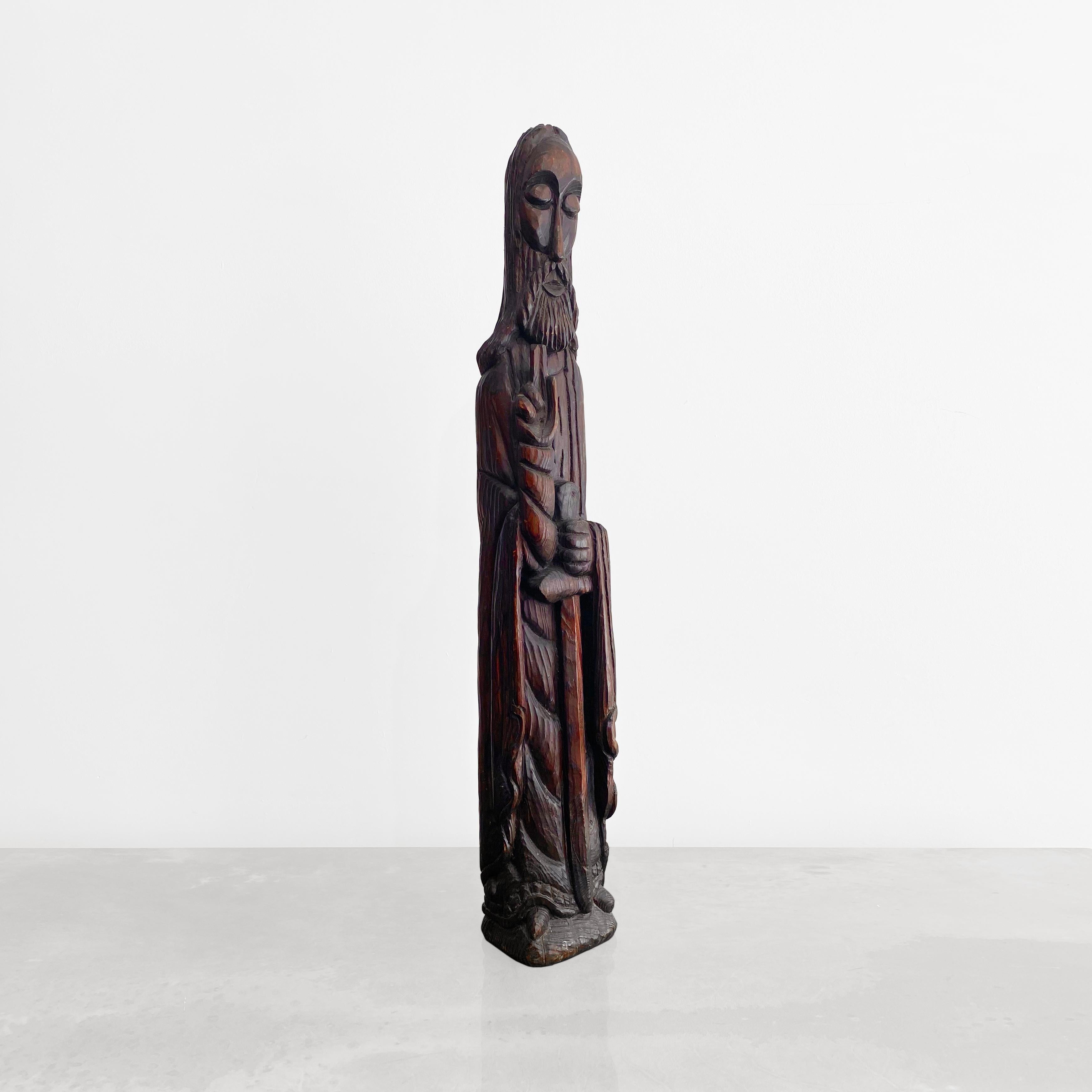 Mouvement esthétique 1910s Statue de Saint Paul en Oak Wood Art Ecclésiastique Grande Taille en vente