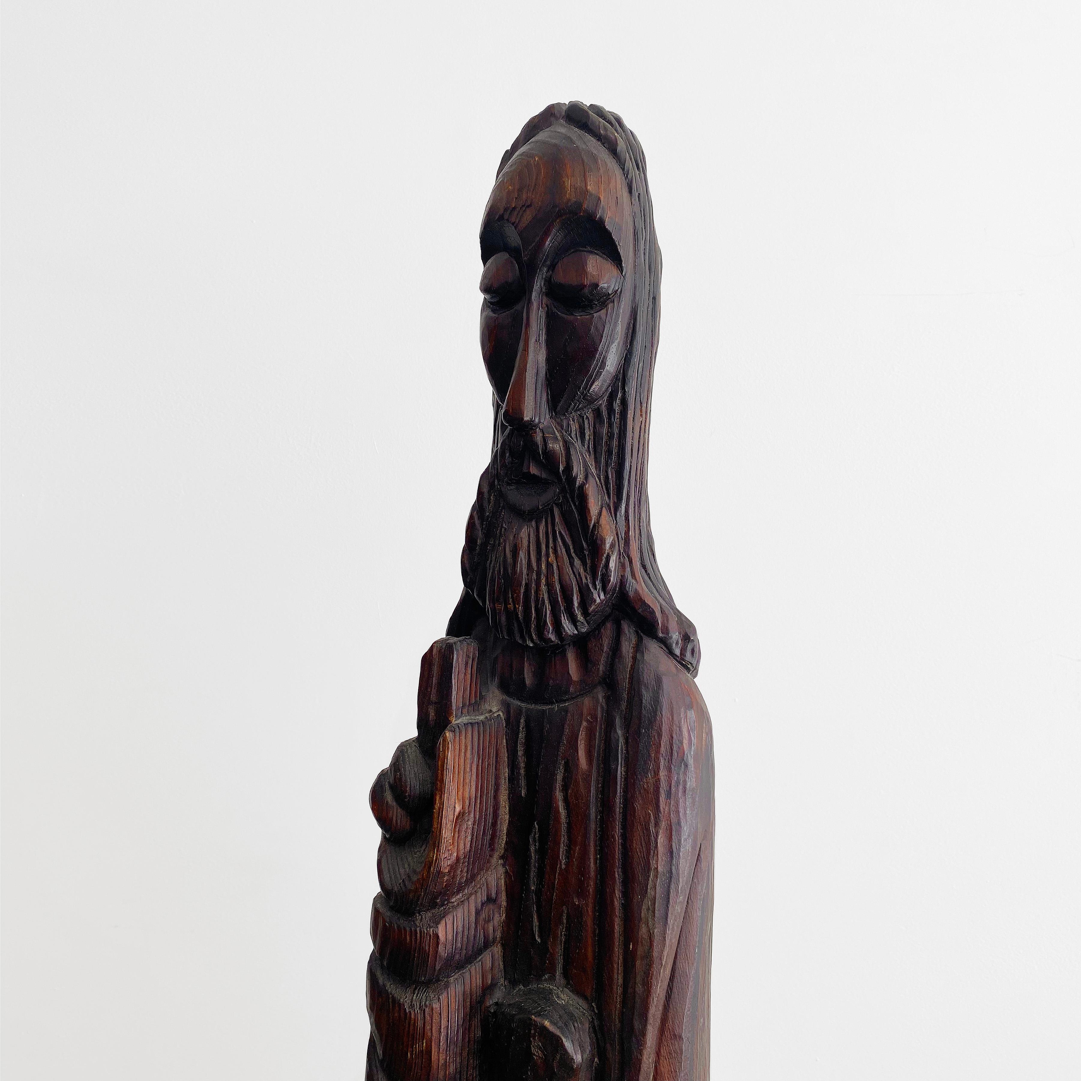 Chêne 1910s Statue de Saint Paul en Oak Wood Art Ecclésiastique Grande Taille en vente