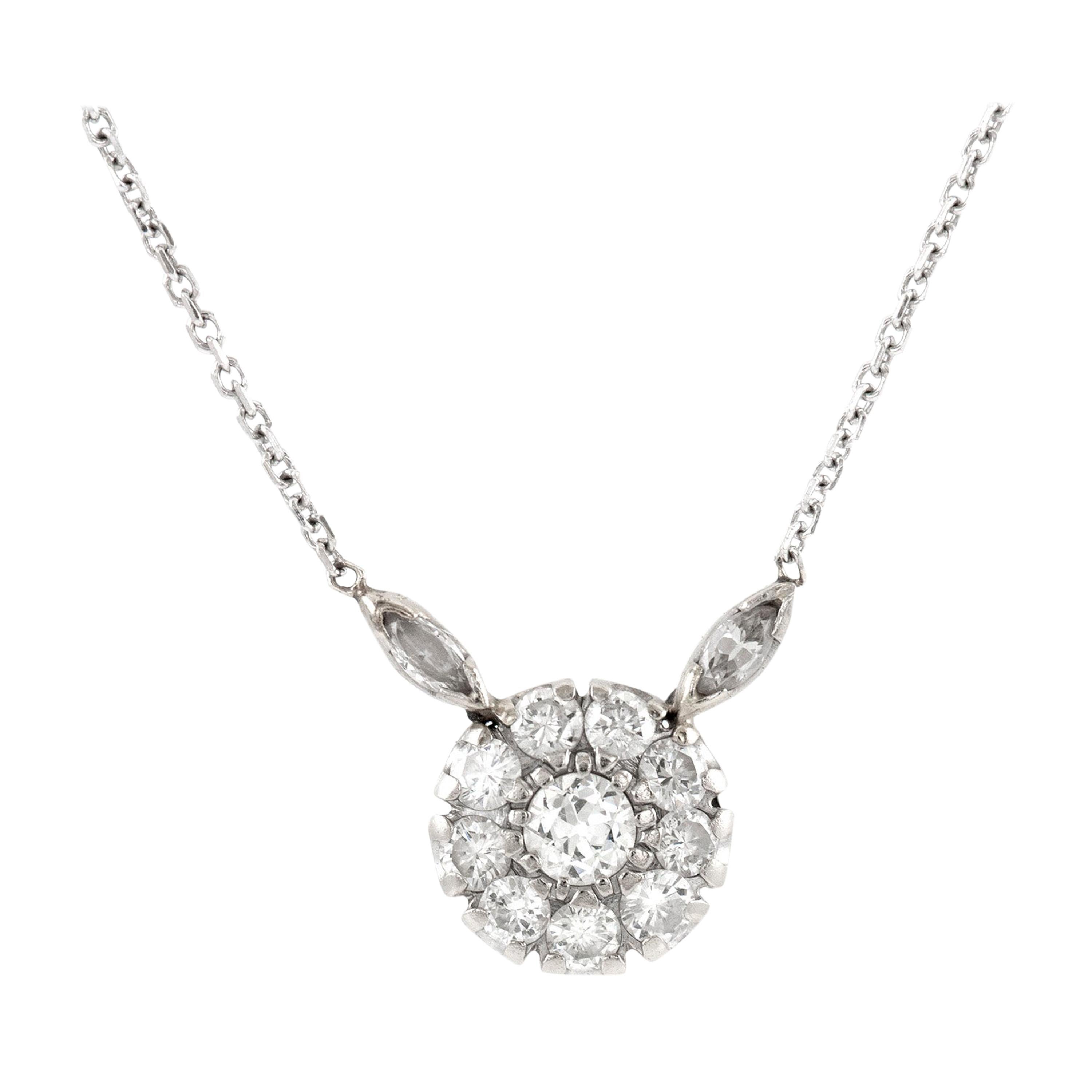 1910s Flower Diamonds with Two Marquise Pendant