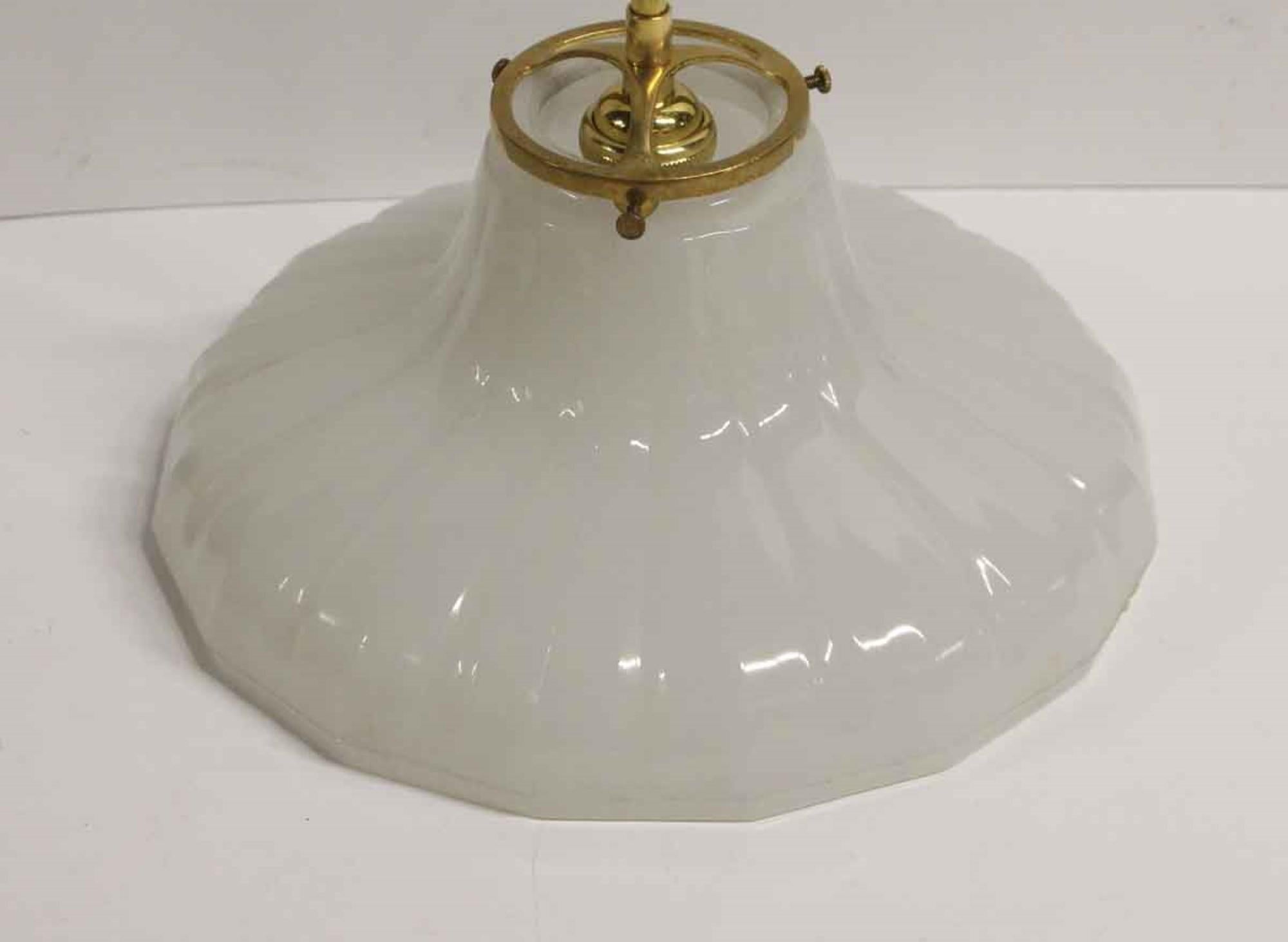 Fluted Milk Glass Pendant Light Brass Chain Canopy 1 Bulb 3