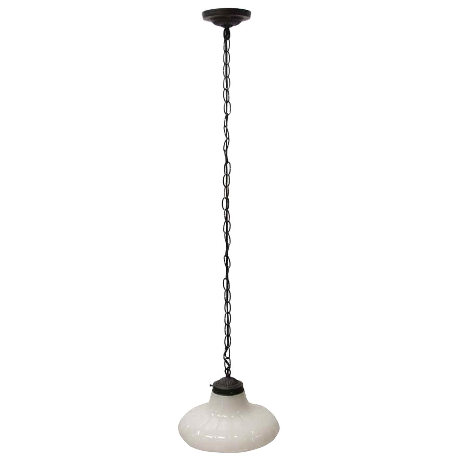 Rare 1910s Pendant Light w/ Fluted Milk Glass Globe Brass Hardware and