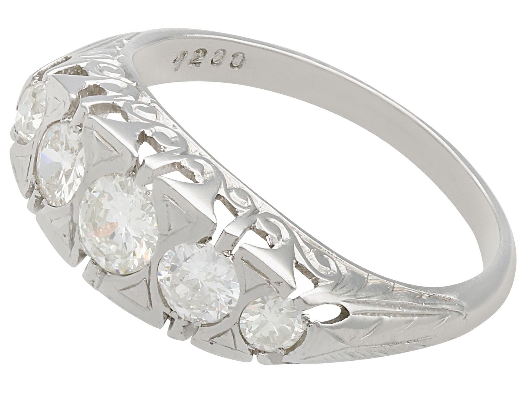 Round Cut 1910s French 1.10 Carat Diamond and Platinum Five-Stone Ring