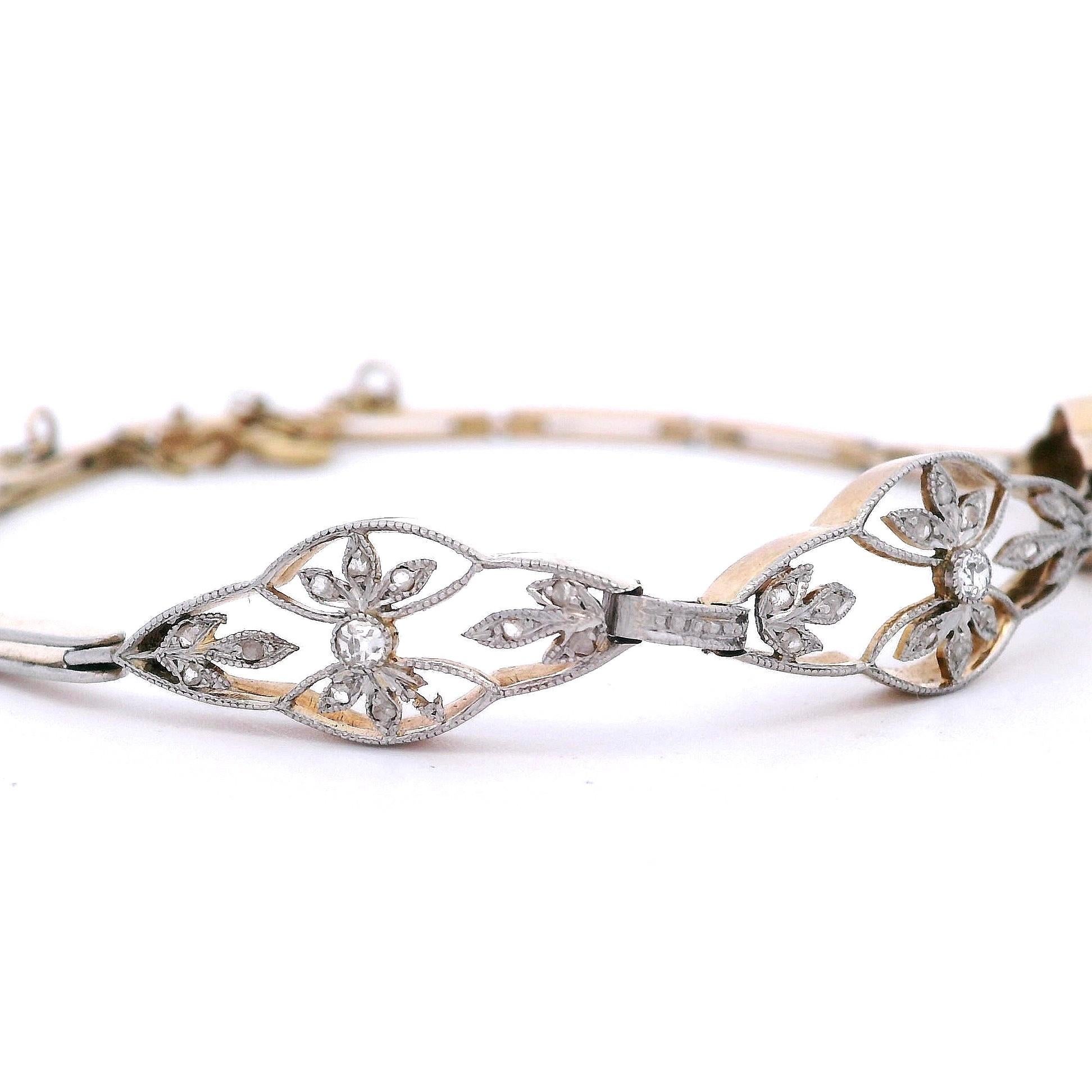 1910's French Bracelet in 18kt Gold and Platinum with Diamonds In Good Condition For Sale In Aventura, FL