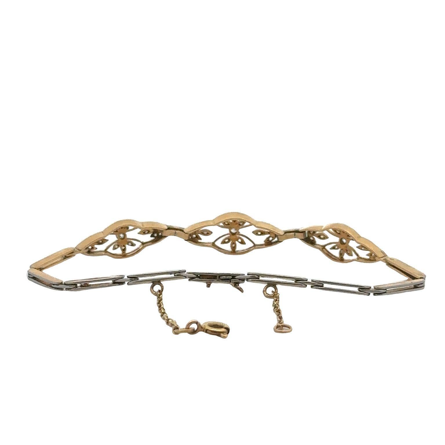 1910's French Bracelet in 18kt Gold and Platinum with Diamonds For Sale 1