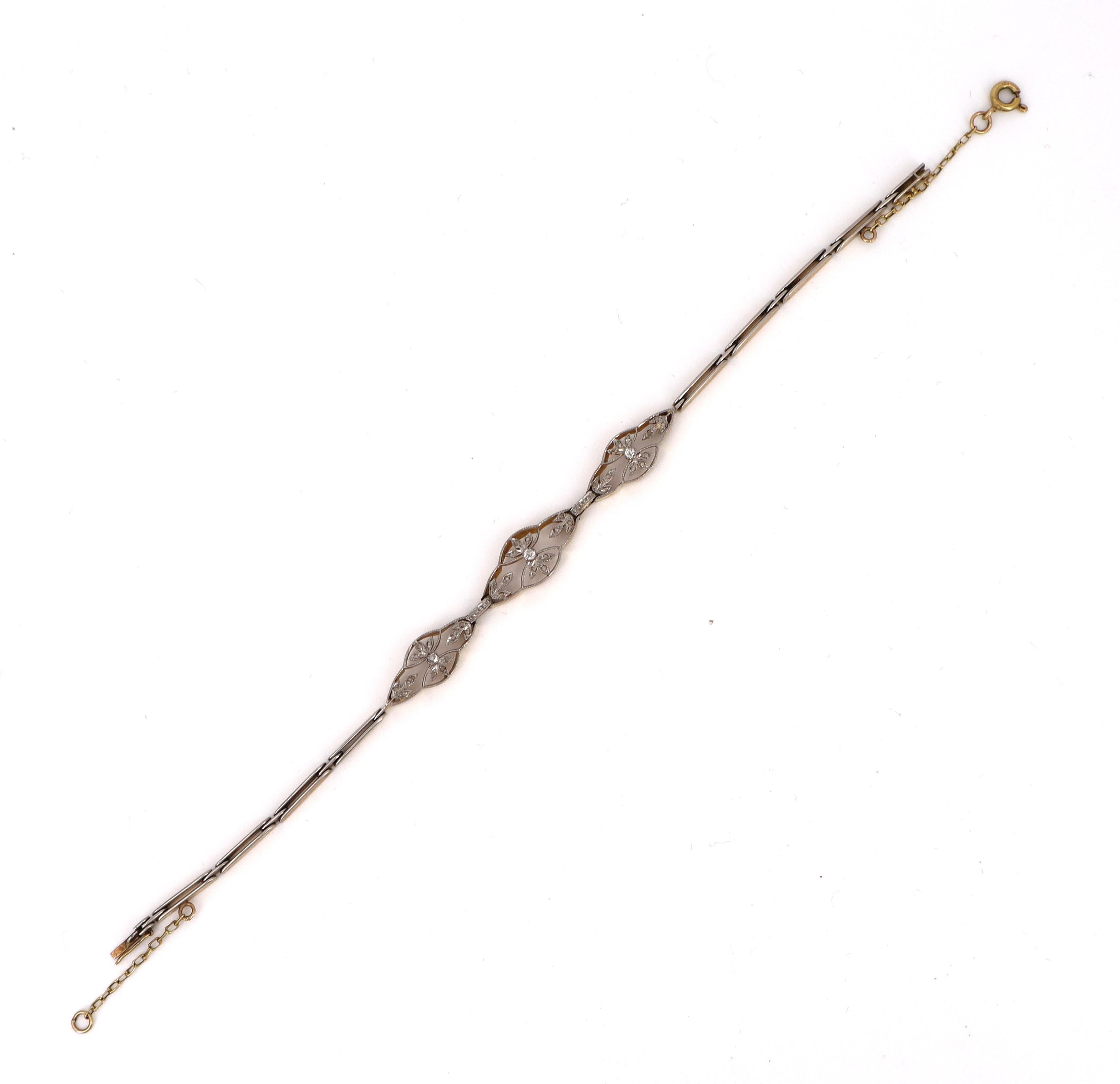 1910's French Bracelet in 18kt Gold and Platinum with Diamonds For Sale 3