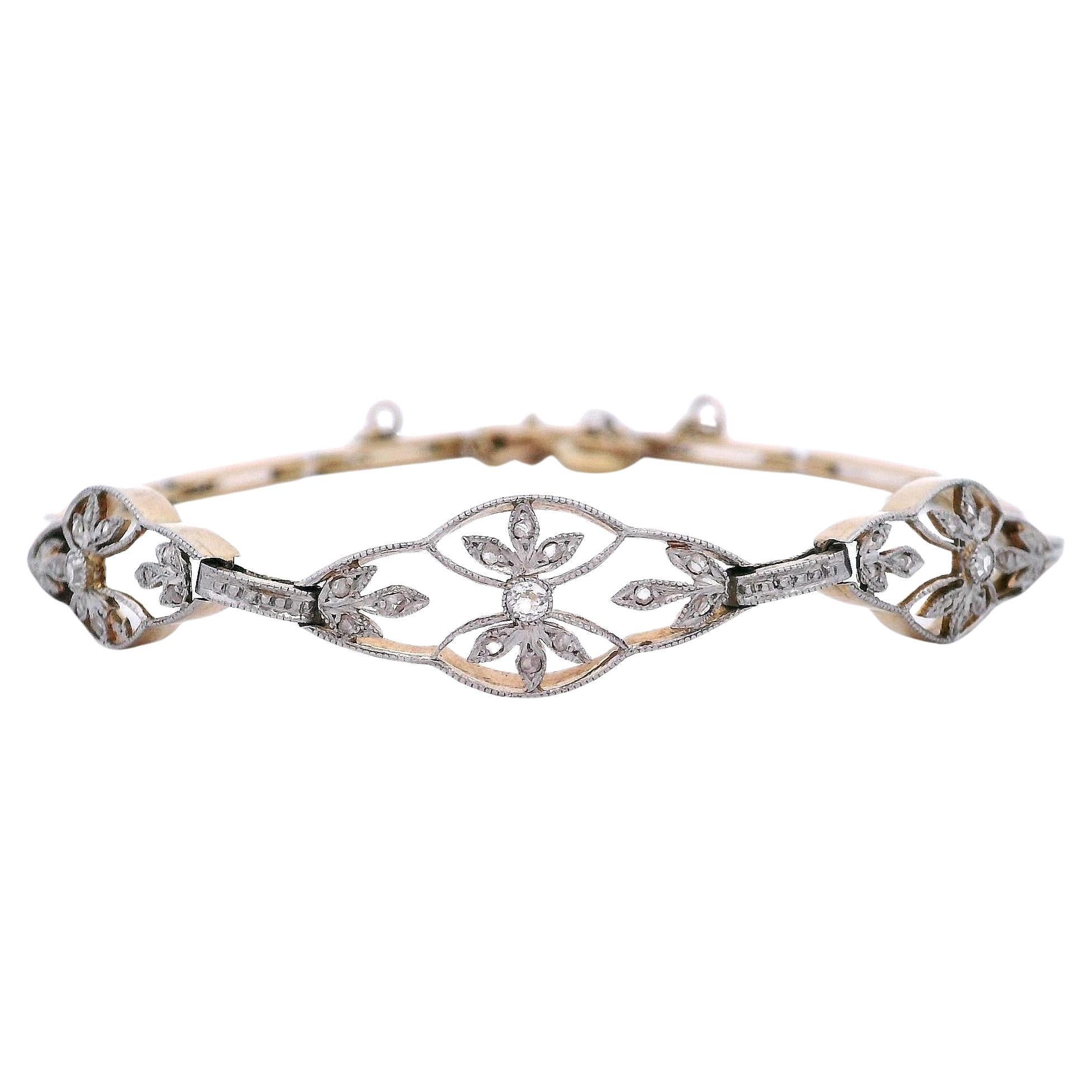1910's French Bracelet in 18kt Gold and Platinum with Diamonds For Sale