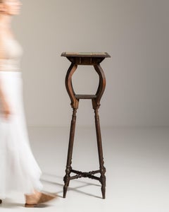 1910s French Chestnut Brown Art Nouveau Pedestal Table with Ceramic Tile Top