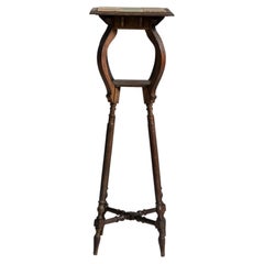 1910s French Chestnut Brown Art Nouveau Pedestal Table with Ceramic Tile Top