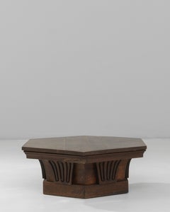 1910s French Hexagonal Oak Coffee Table In Original Patina