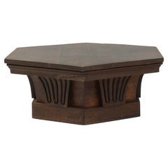 1910s French Hexagonal Oak Coffee Table In Original Patina