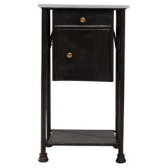 Antique 1910s French Industrial Metal Bedside Table With Marble Top