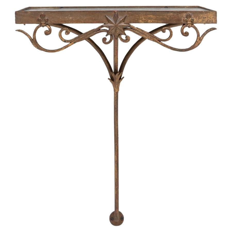 Table console en métal français des années 1910 avec plateau en marbre