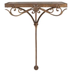 Table console en métal français des années 1910 avec plateau en marbre