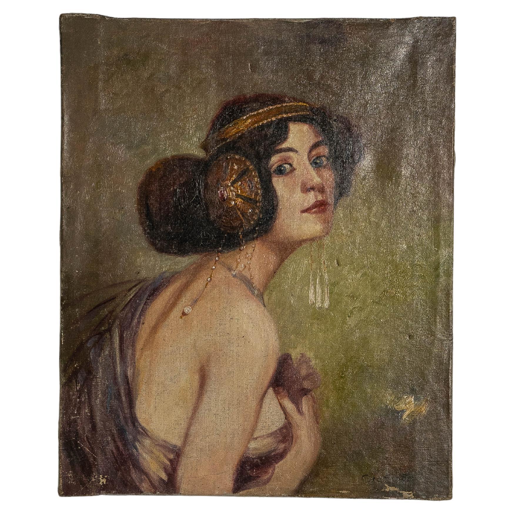 1910s French Signed Oil on Canvas Portrait