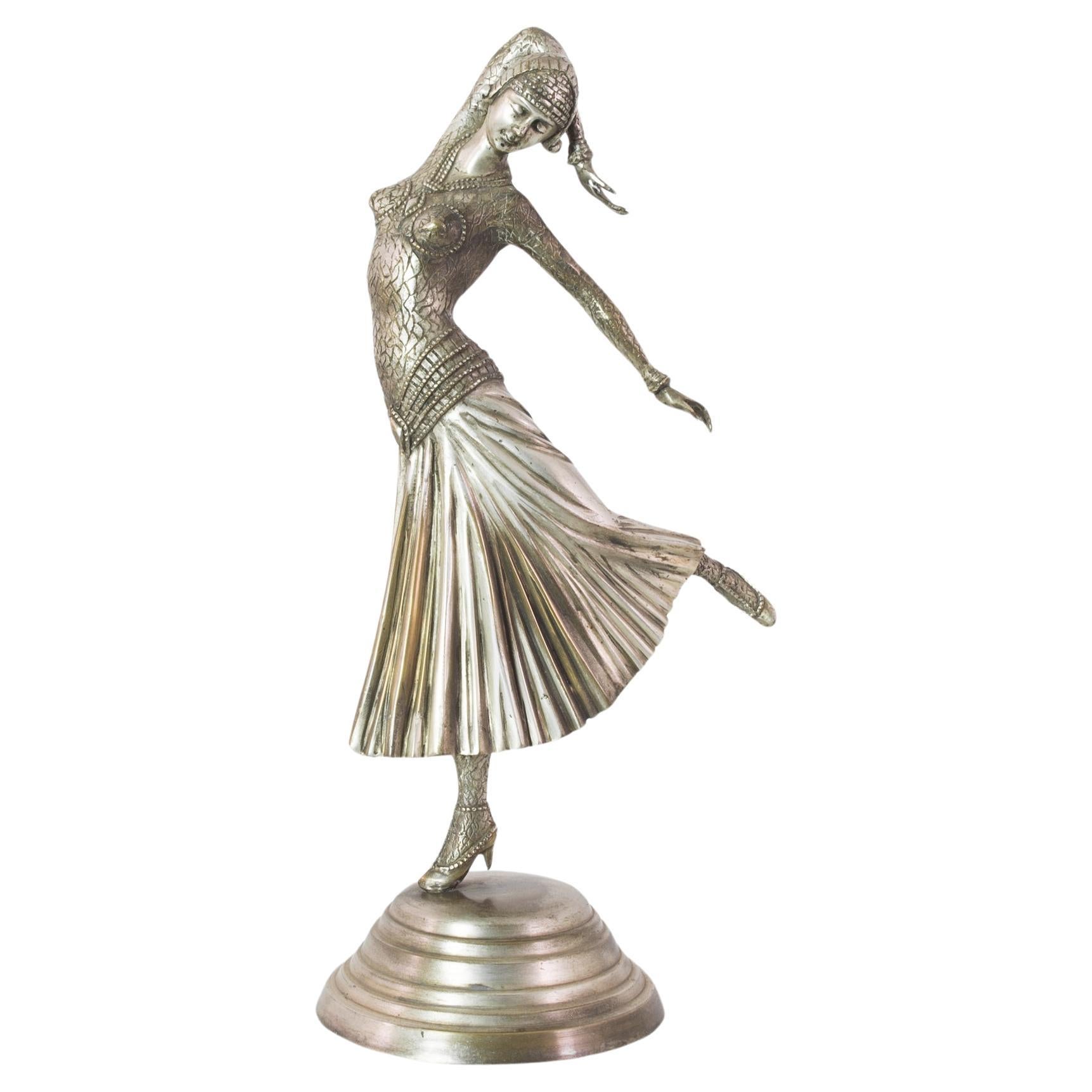 1910s French Silver-plated Woman Sculpture For Sale
