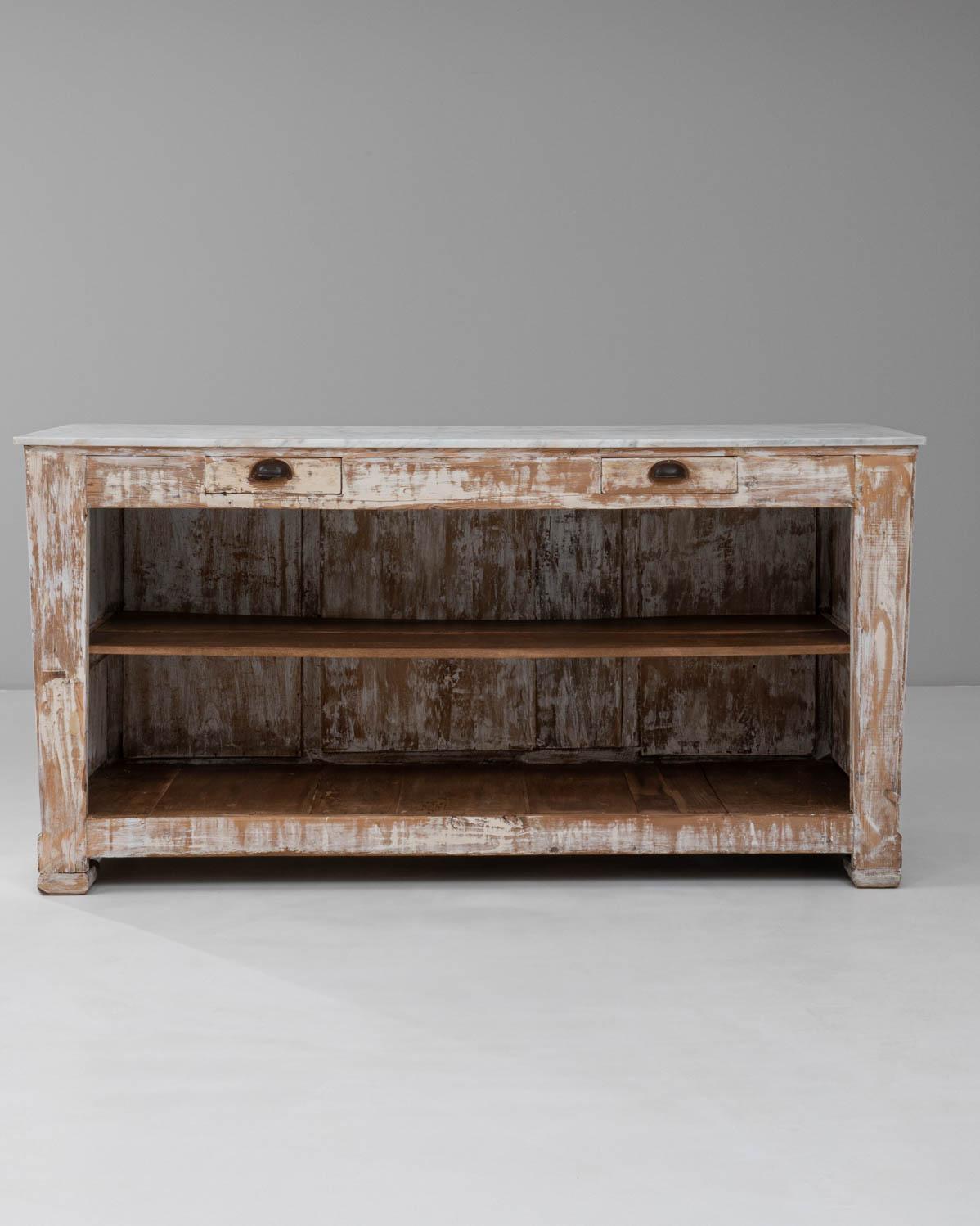 Bar francese del 1910 in legno bianco patinato con piano in marmo in vendita 5