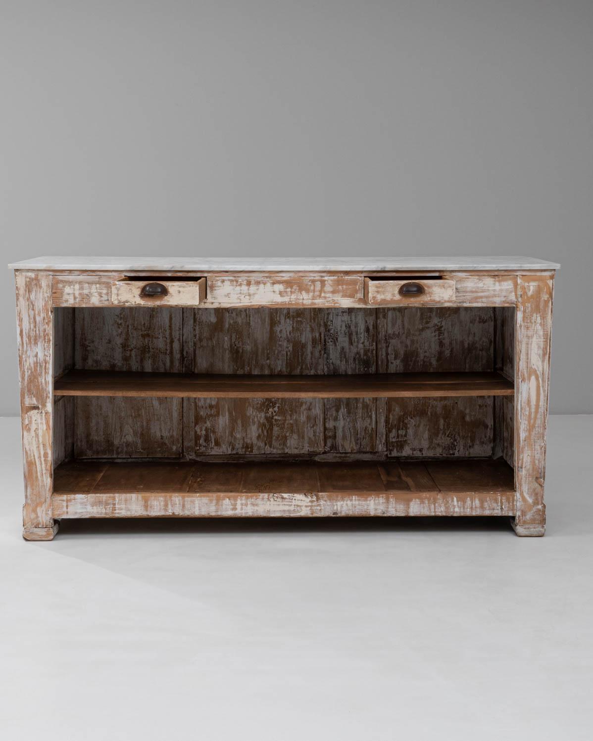 Bar francese del 1910 in legno bianco patinato con piano in marmo in vendita 6