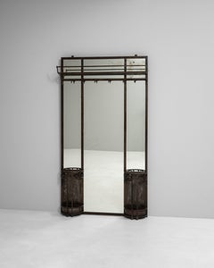 1910s French Wrought Iron Mirror With Coat Rack & Stand