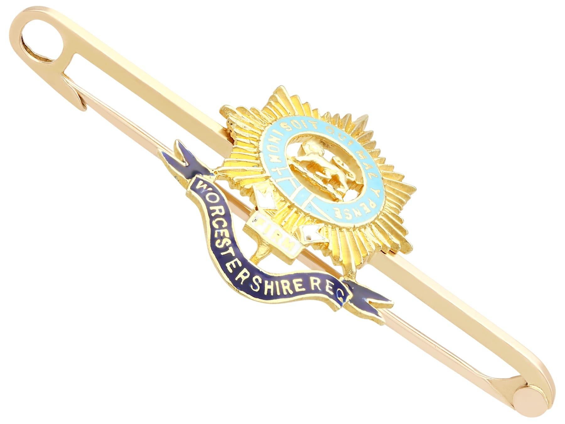 1910er Jahre Gold und Emaille Worcestershire Regiment Bar Brosche im Zustand „Hervorragend“ im Angebot in Jesmond, Newcastle Upon Tyne