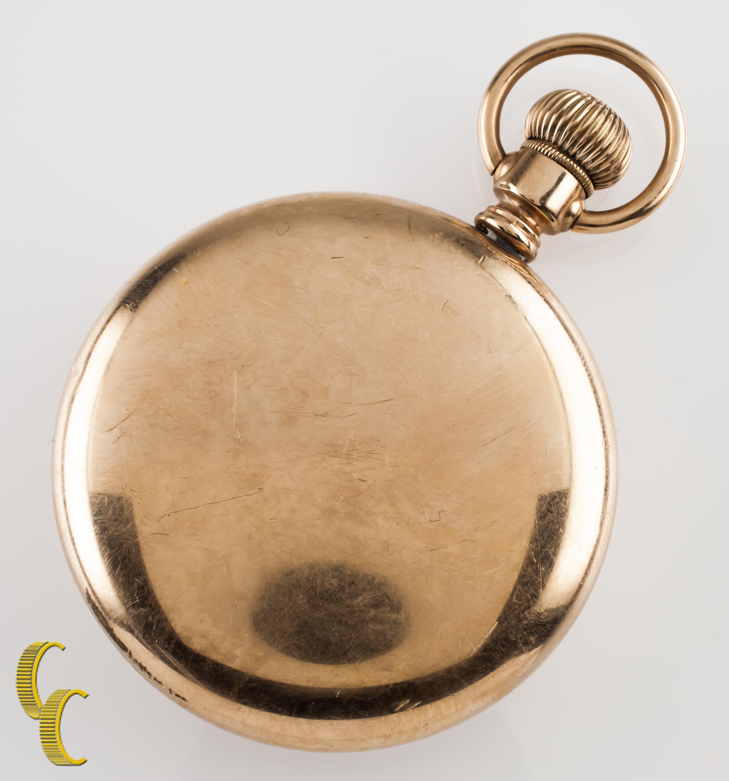 Reloj de bolsillo de esfera abierta antiguo Hamilton de 1910, dorado, tamaño 16S en venta 1