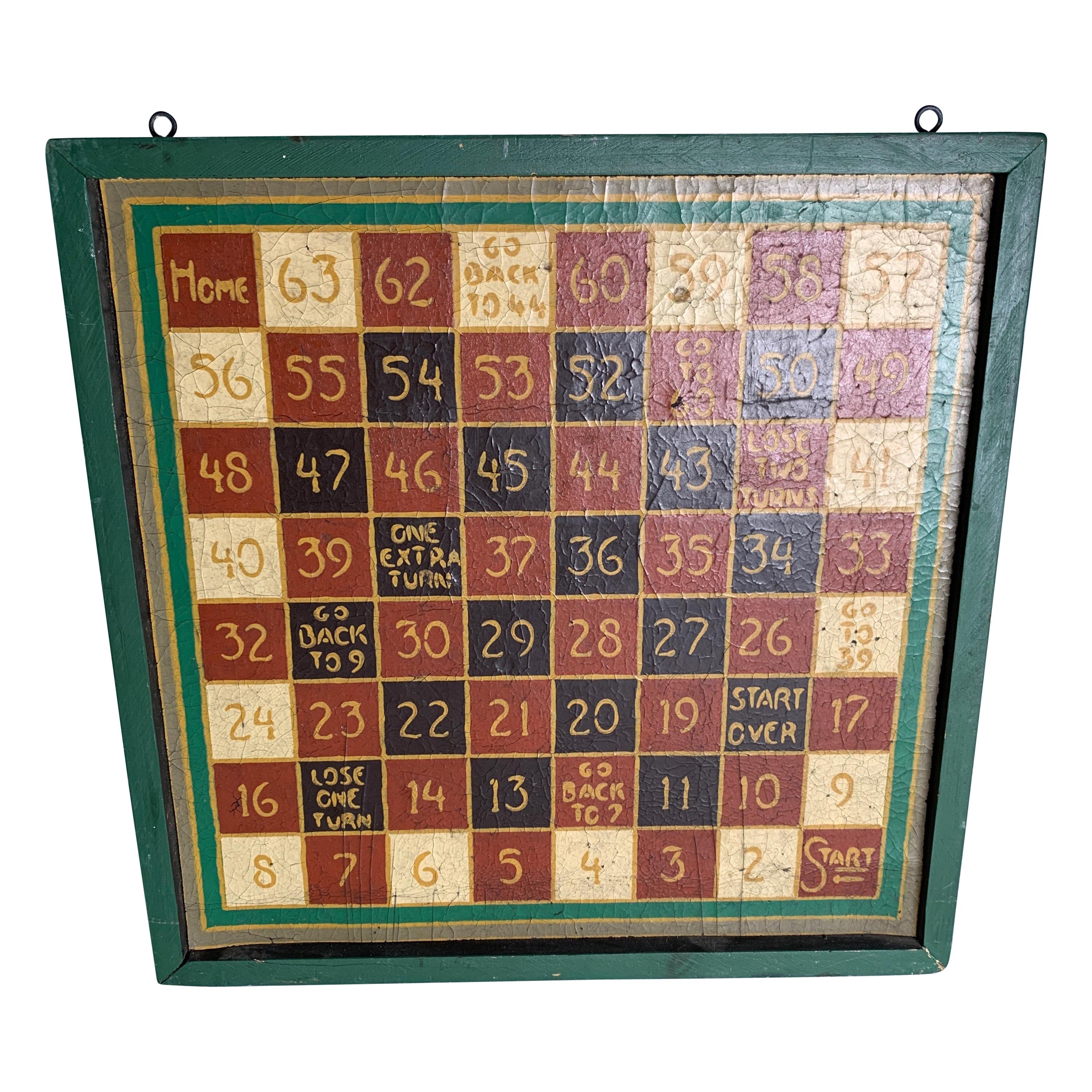 1910s Hand Painted Game Board on Canvas with Custom Frame