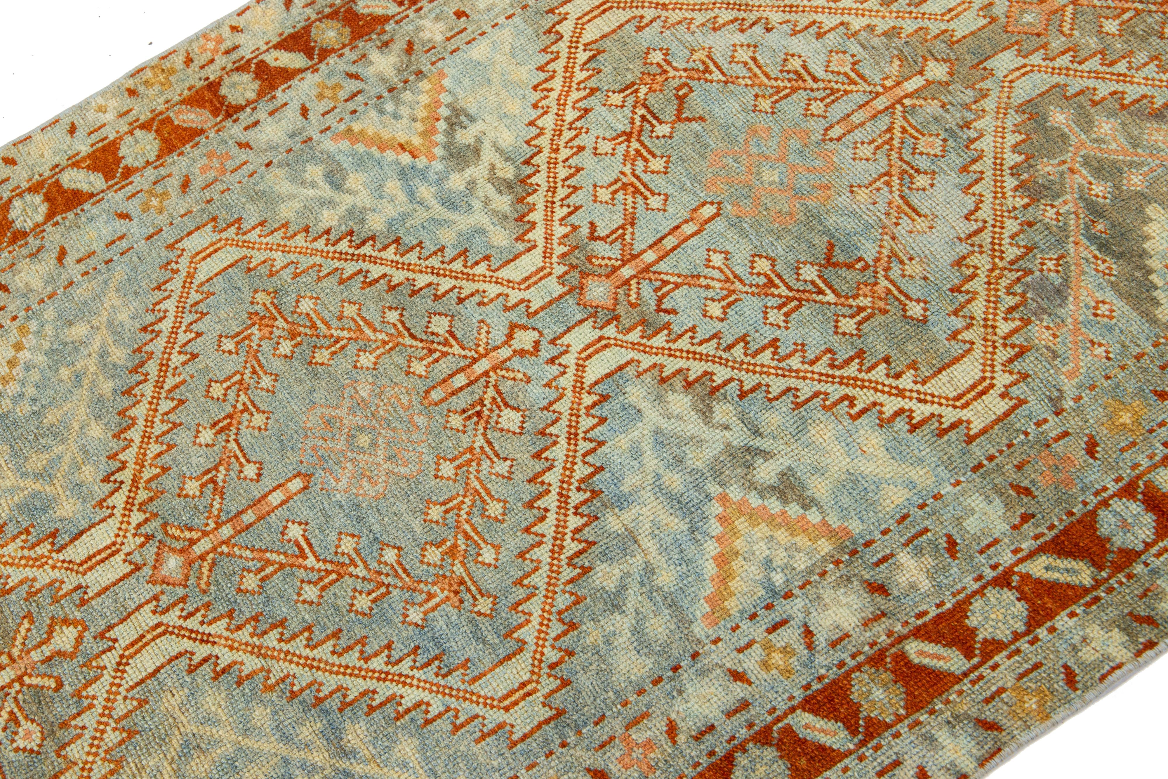 Hand-Knotted 1910s Handmade Antique Malayer Wool Runner with Rust Tribal Motif For Sale