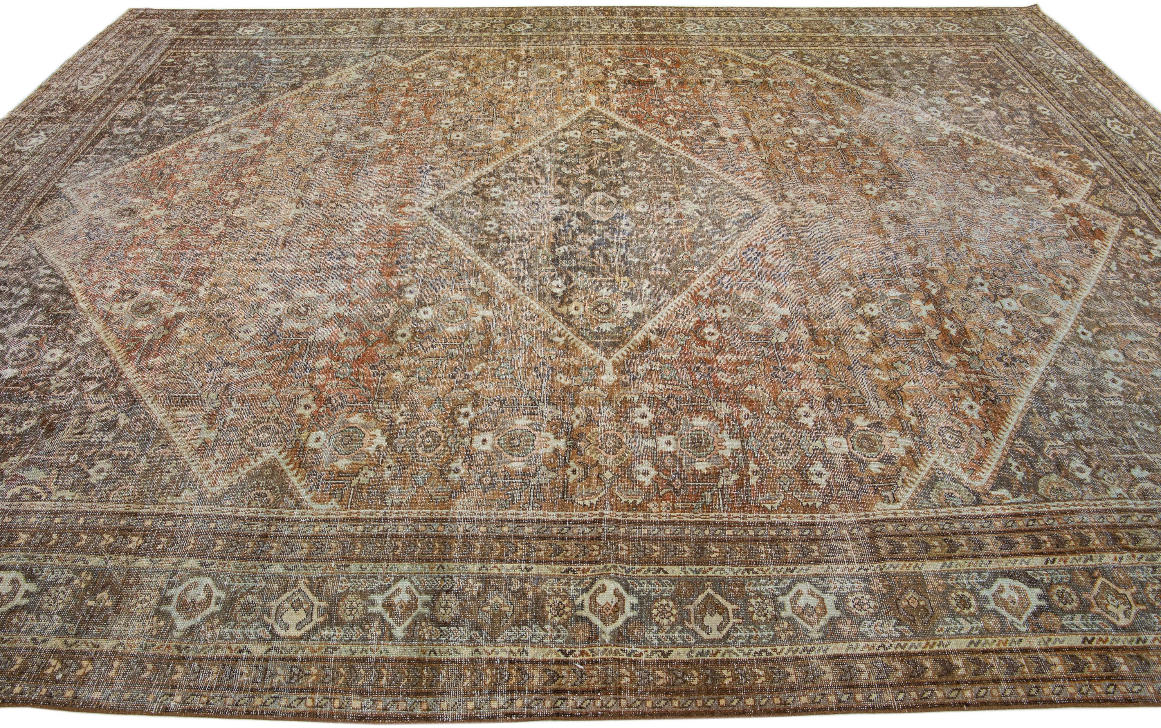 1910er Jahre Handgefertigter antiker persischer Mahal Allover-Wollteppich in Rost (Persisch) im Angebot