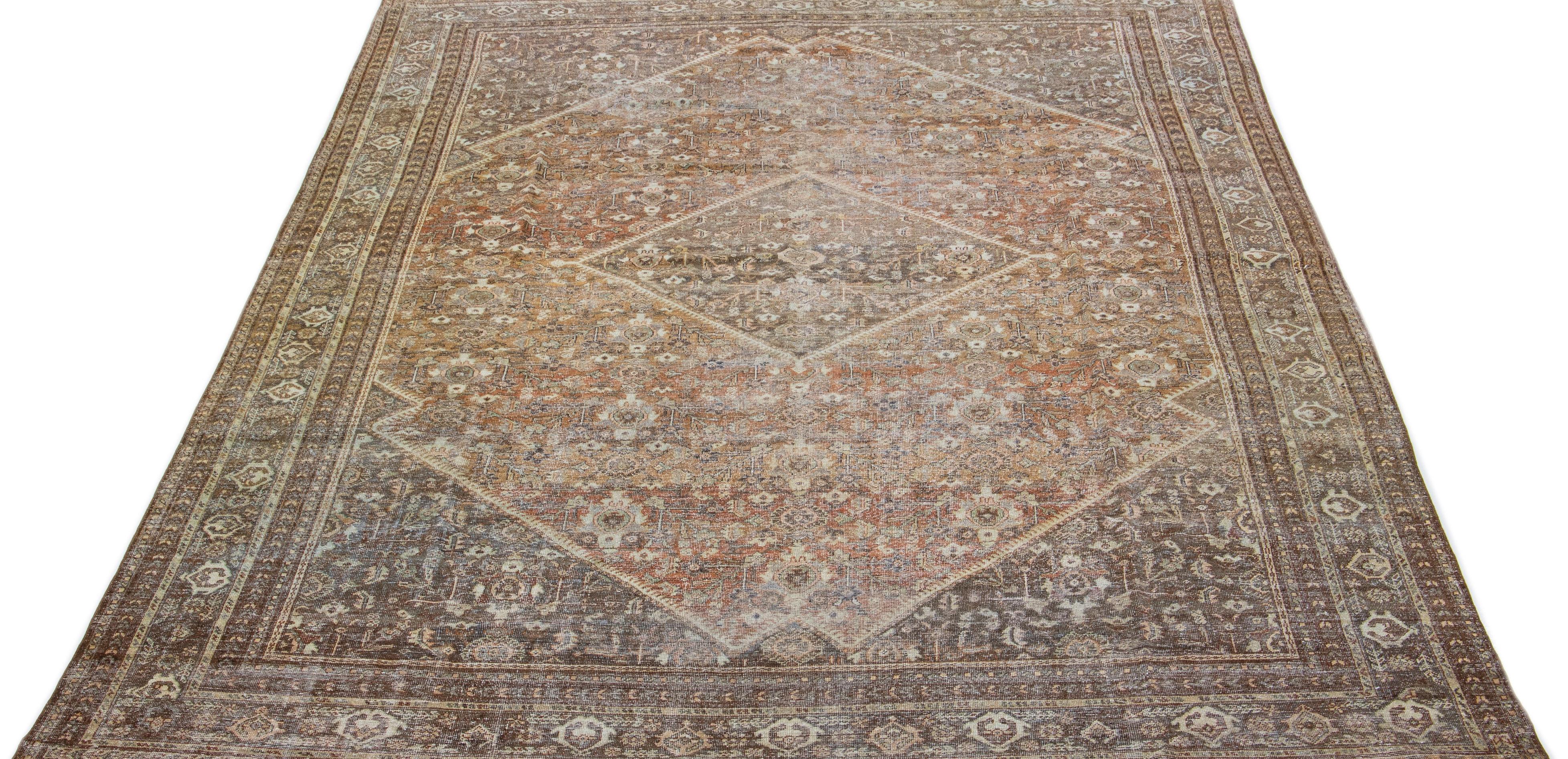 1910er Jahre Handgefertigter antiker persischer Mahal Allover-Wollteppich in Rost im Zustand „Gut“ im Angebot in Norwalk, CT
