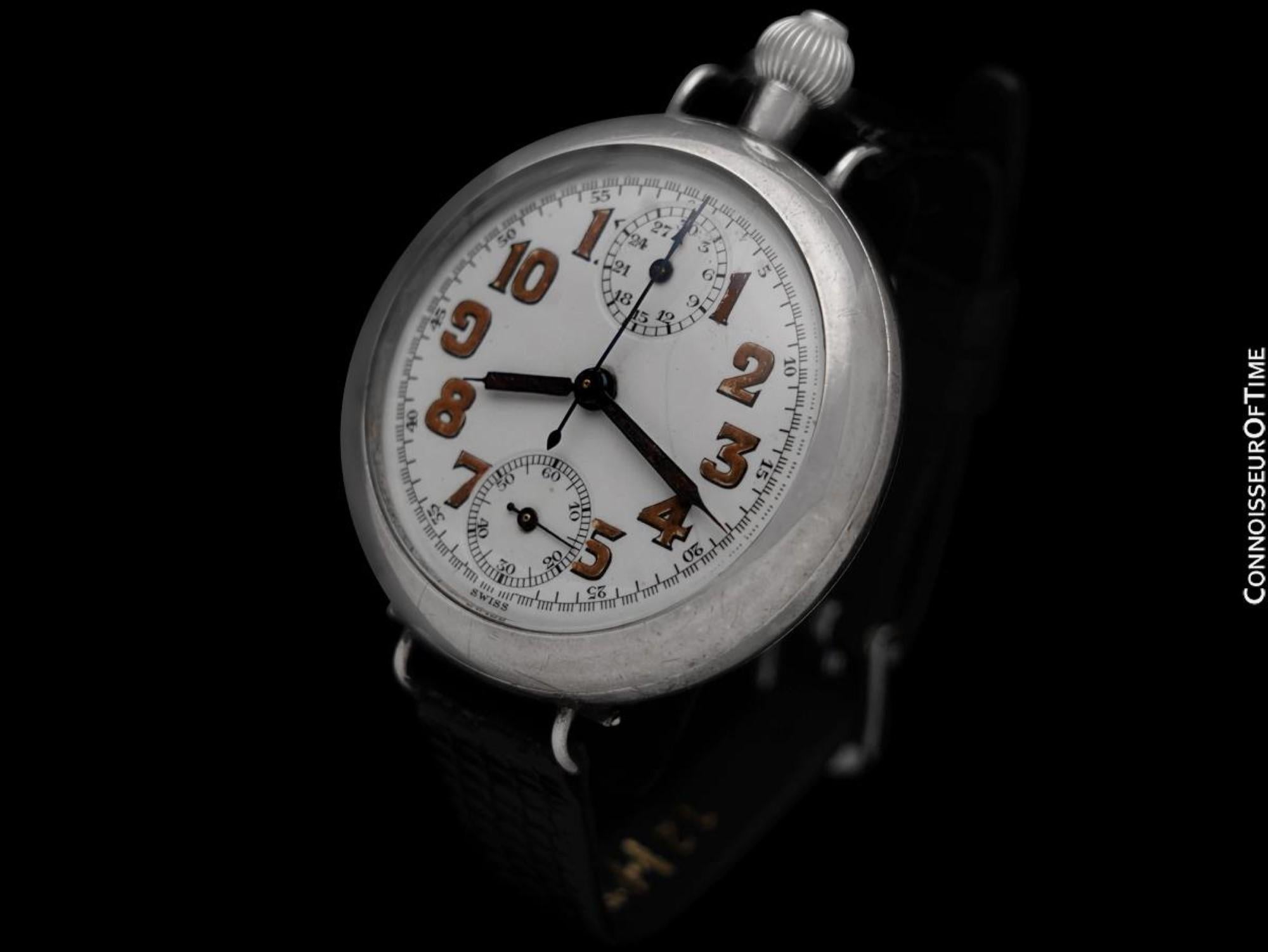 1910's Heuer Vintage Large Mens Sporting / Aviator's Single Button Chronograph For Sale 1
