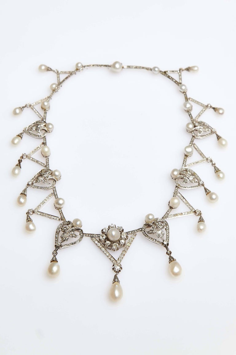 1910s Important Antique Natural Pearl Diamond Platinum Necklace For ...