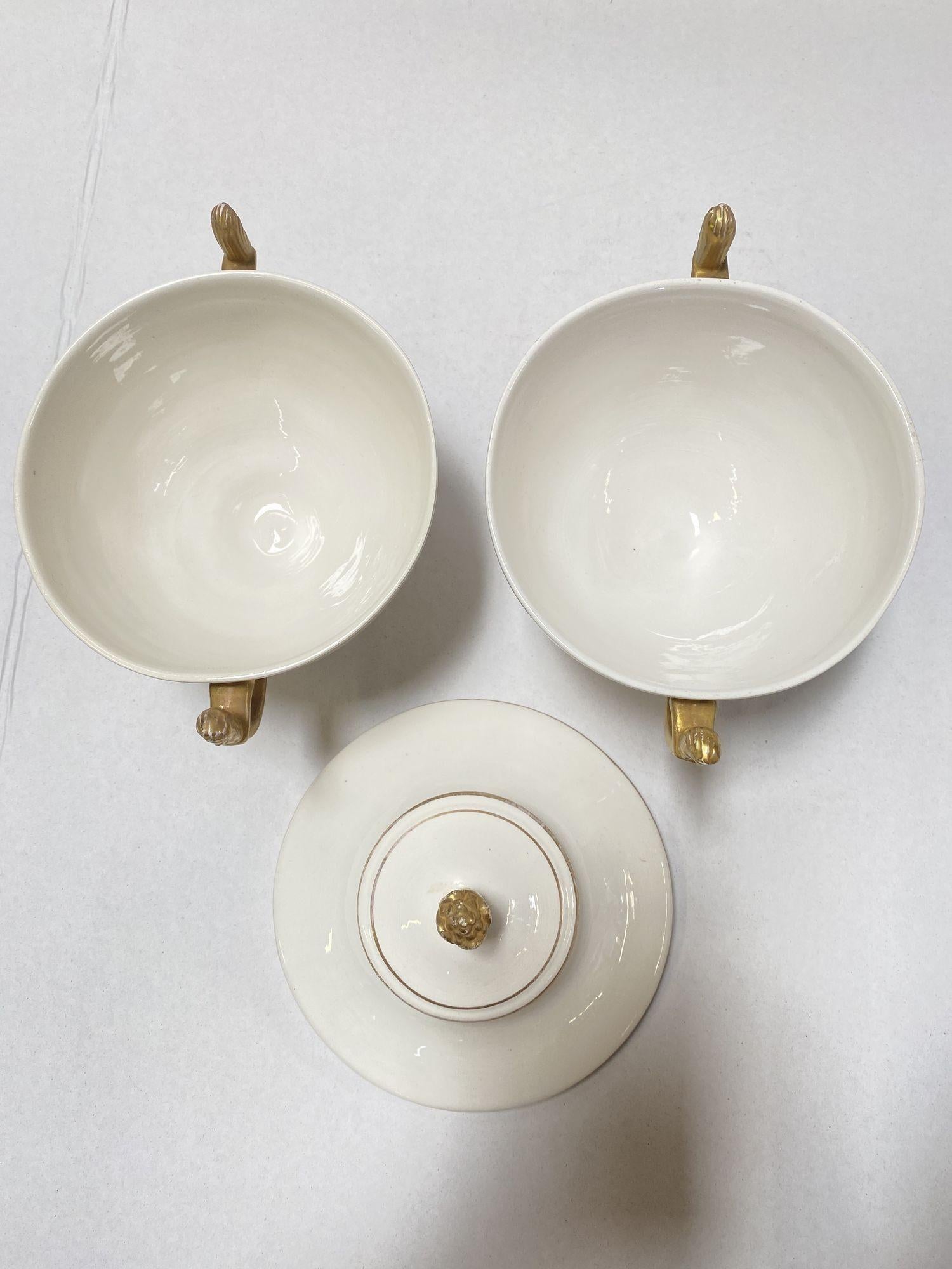 1910's Italian Ivory and Gold Sugar Holders/ Bowls with Lid In Excellent Condition For Sale In Van Nuys, CA