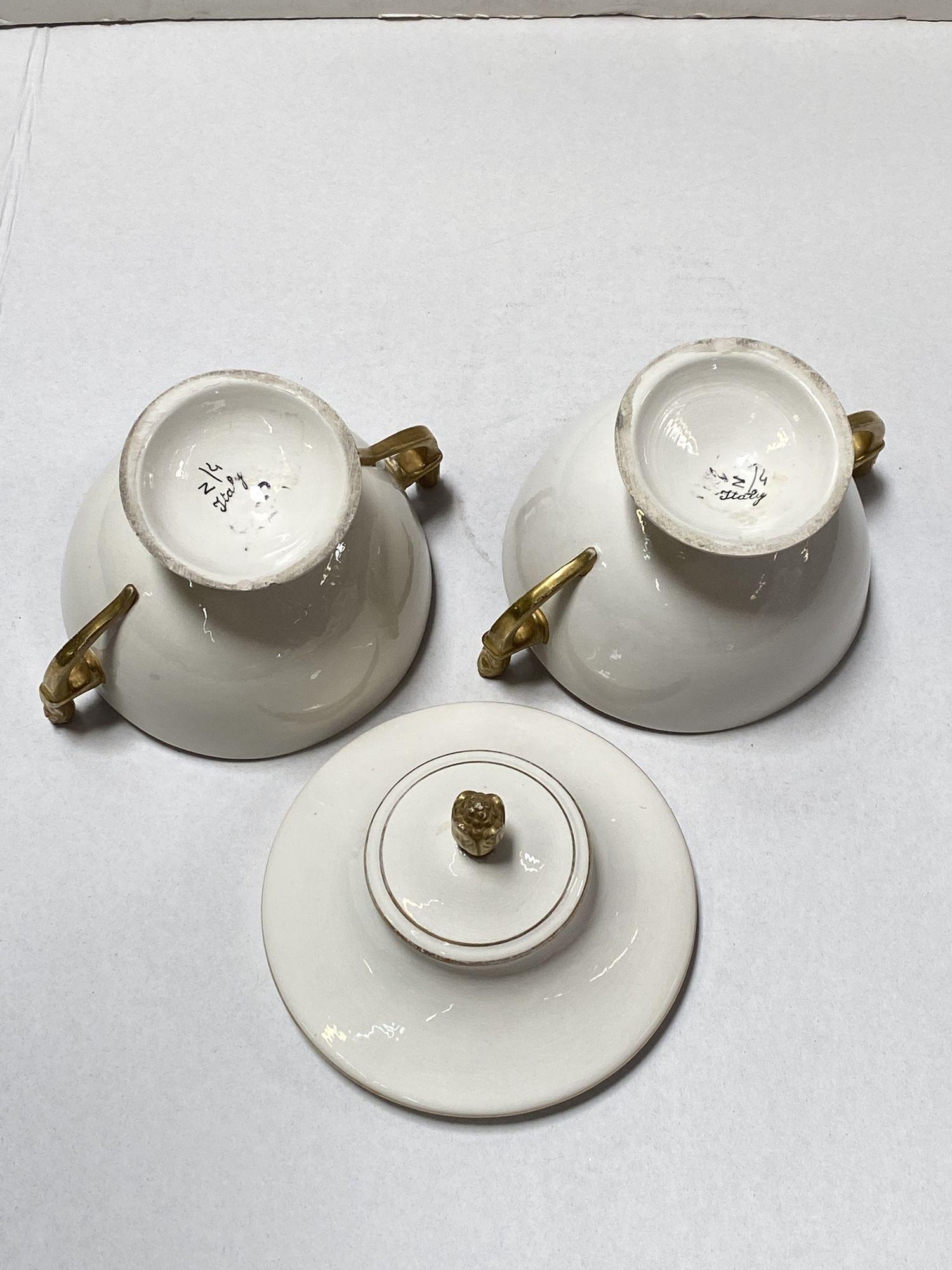 Ceramic 1910's Italian Ivory and Gold Sugar Holders/ Bowls with Lid For Sale
