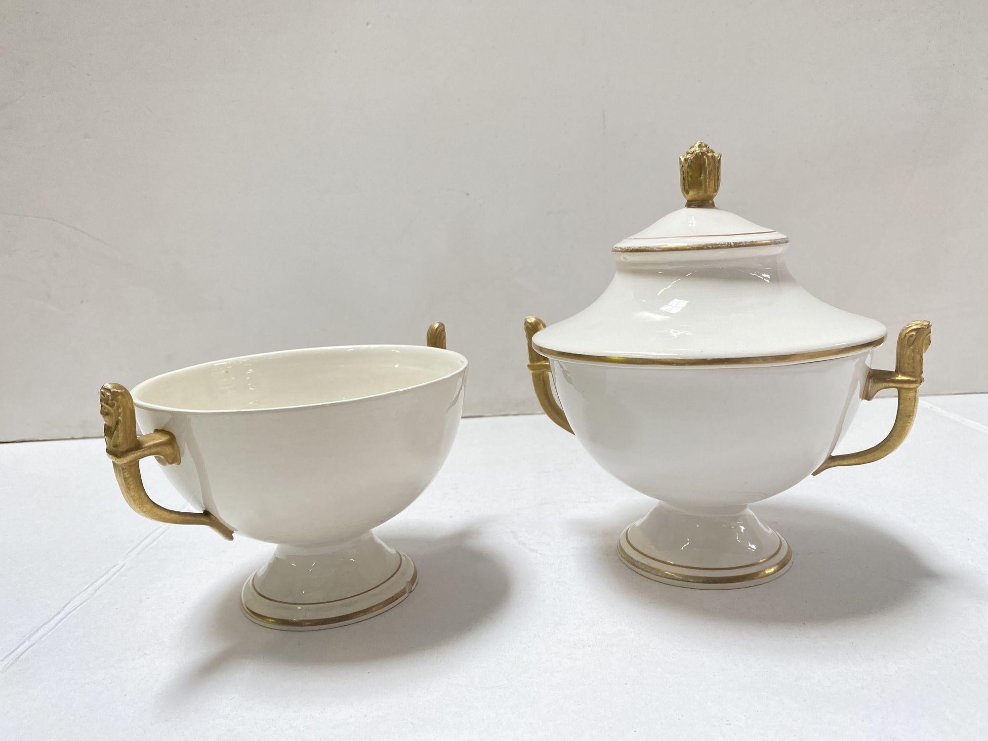 1910's Italian Ivory and Gold Sugar Holders/ Bowls with Lid For Sale 2