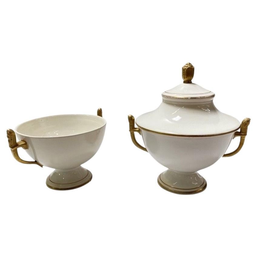 1910's Italian Ivory and Gold Sugar Holders/ Bowls with Lid For Sale