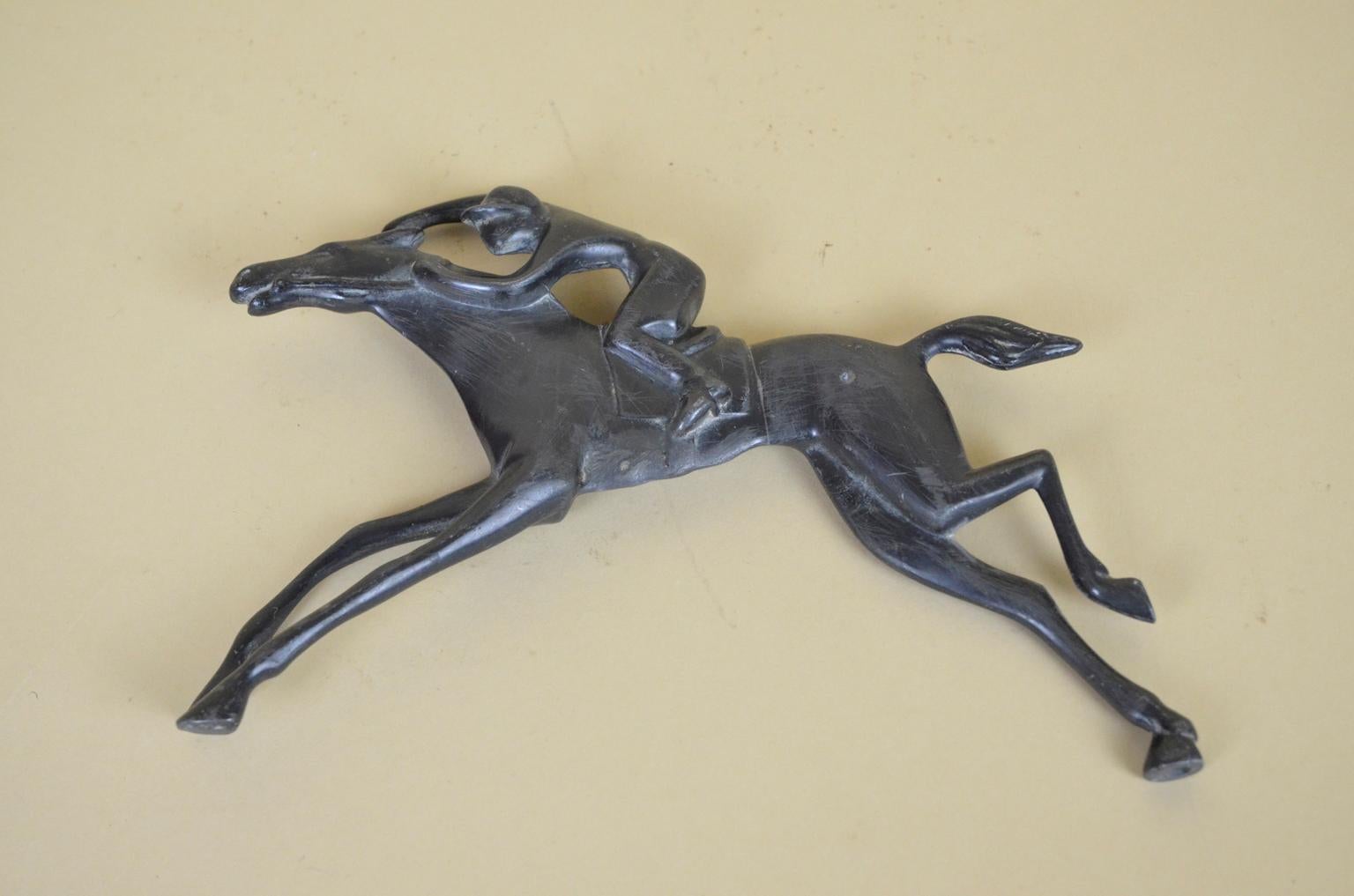 Early 20th Century 1910s Italian Metal Jockey on Horseback Bas-Relief For Sale